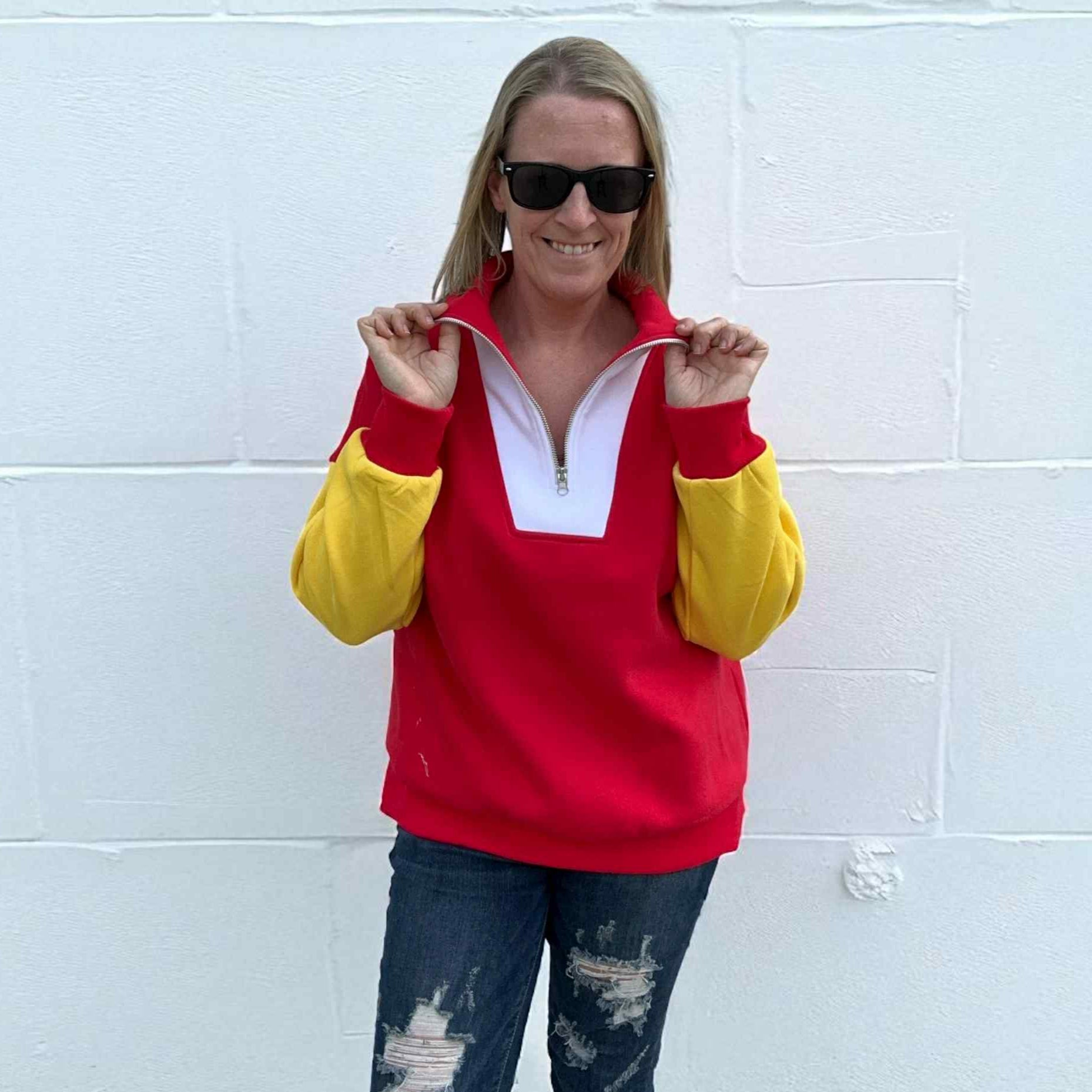 Red Yellow Colorblocked Quarter Zip