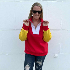 Red Yellow Colorblocked Quarter Zip