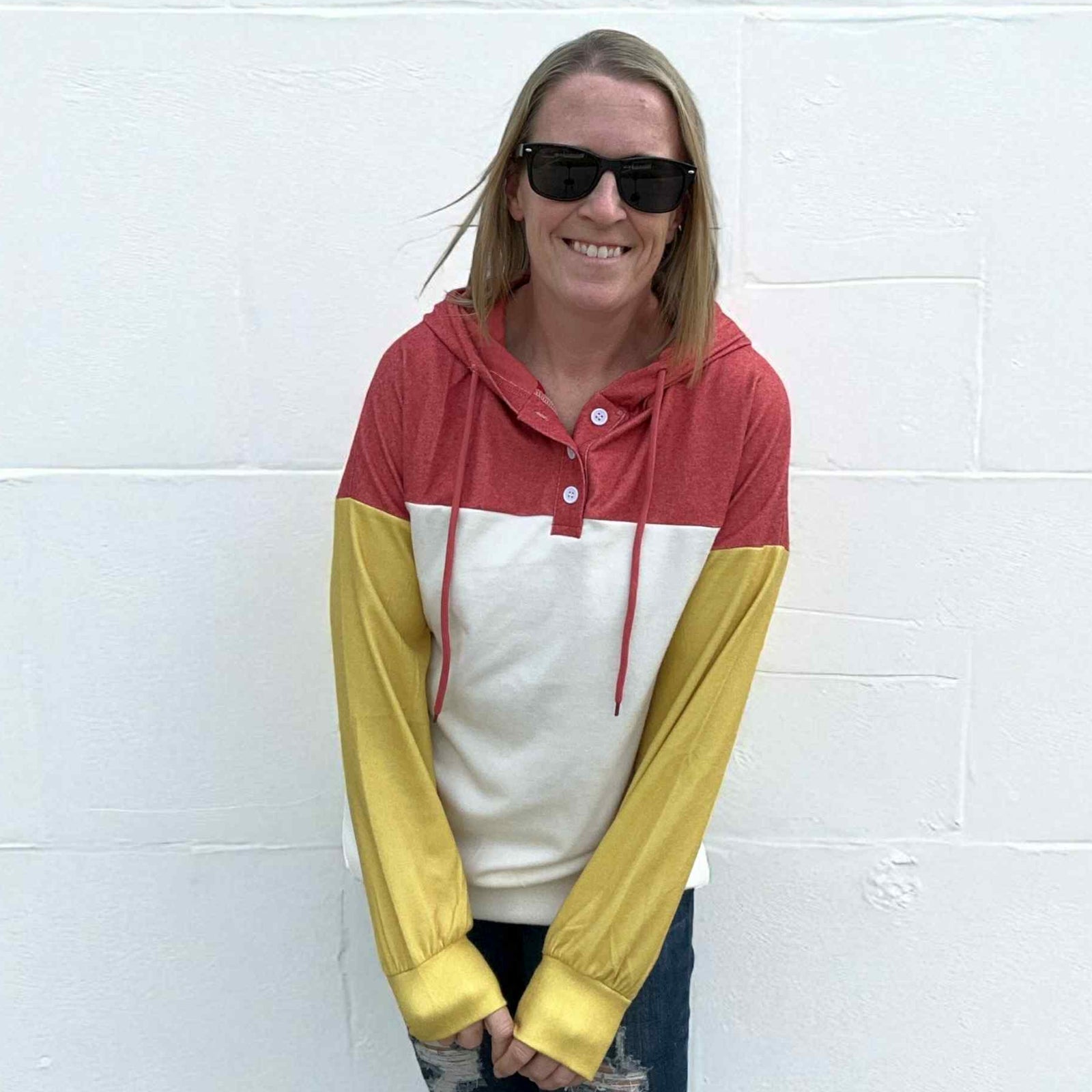 Heather Red Micro Fleece 3-Button Hood