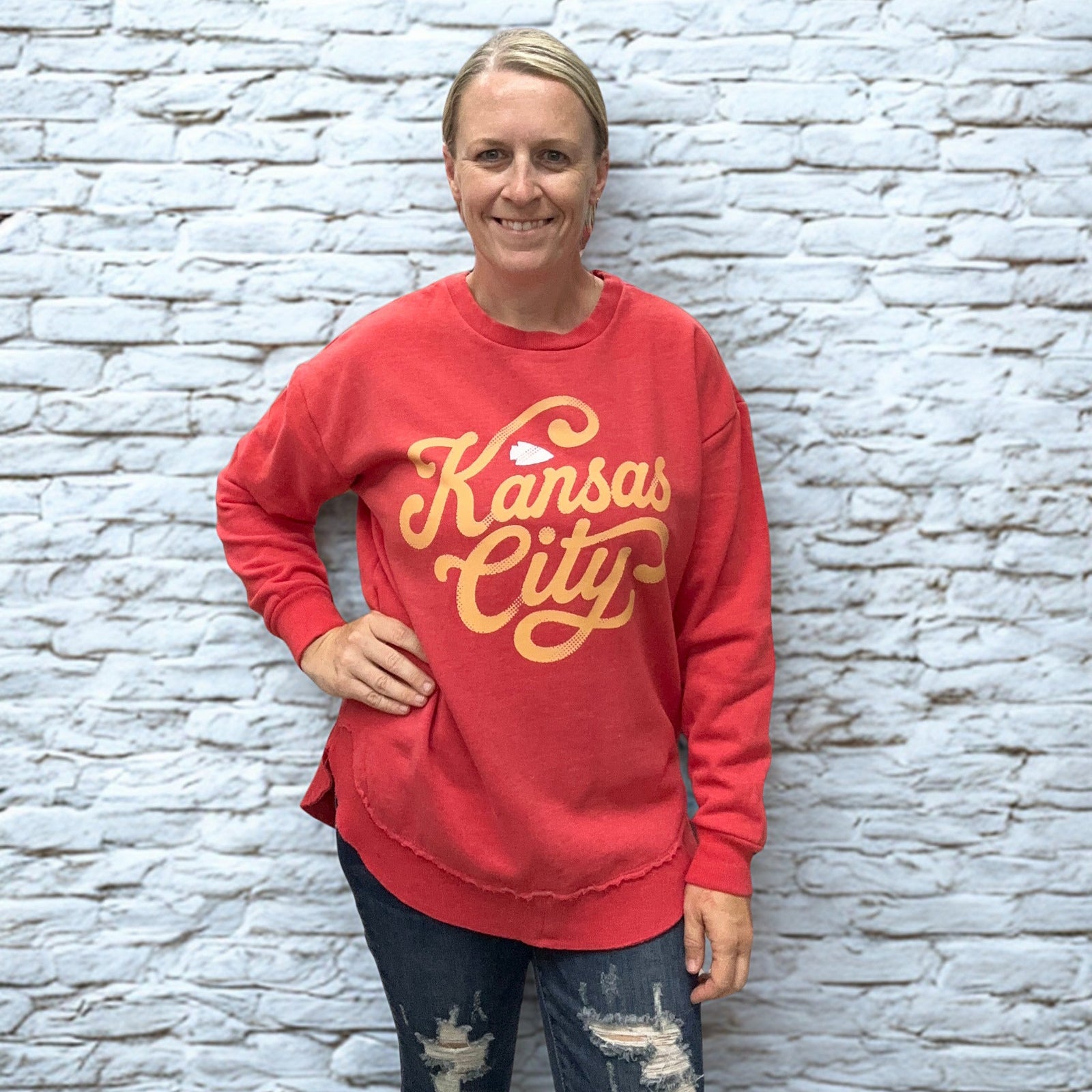 Kansas City Red Script Poncho Fleece