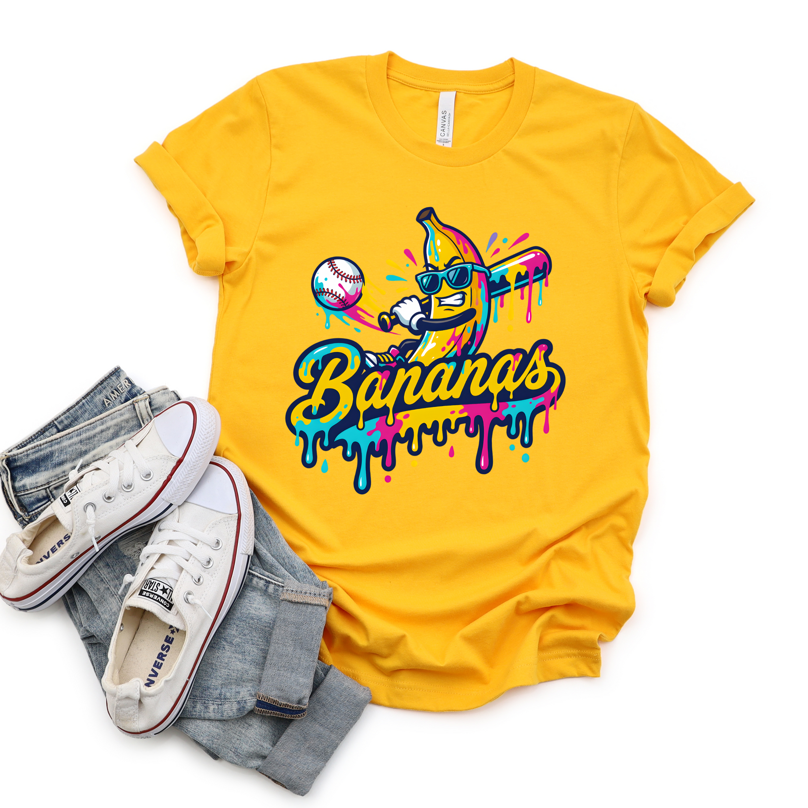 Bananas Baseball Drip Tee - Adult and Youth