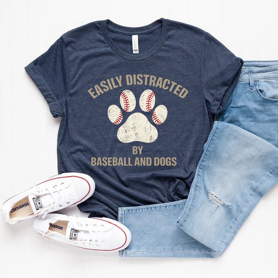 Easily Distracted By Baseball and Dogs Tee