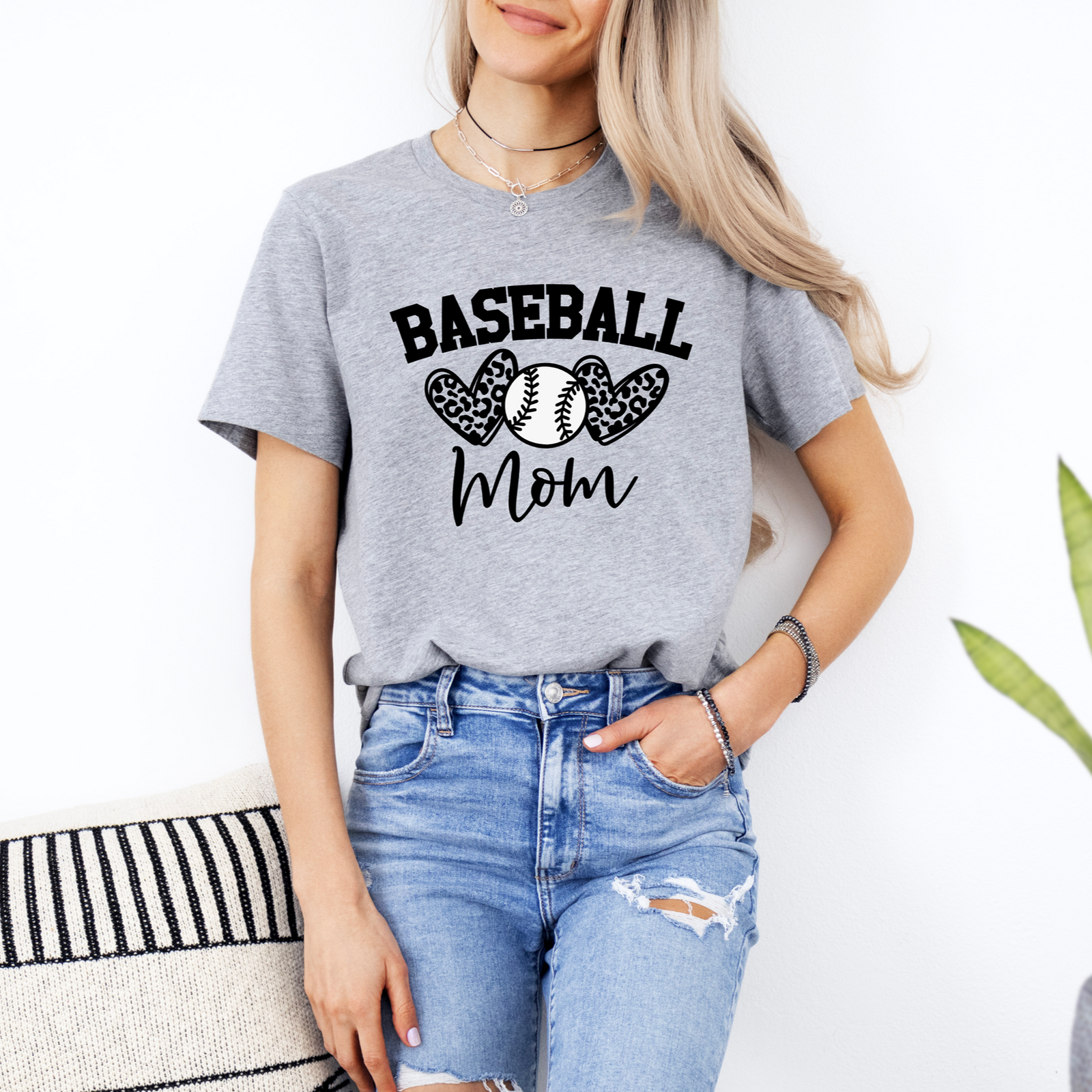 Baseball or Softball Mom Leopard Heart Tee OR Sweatshirt