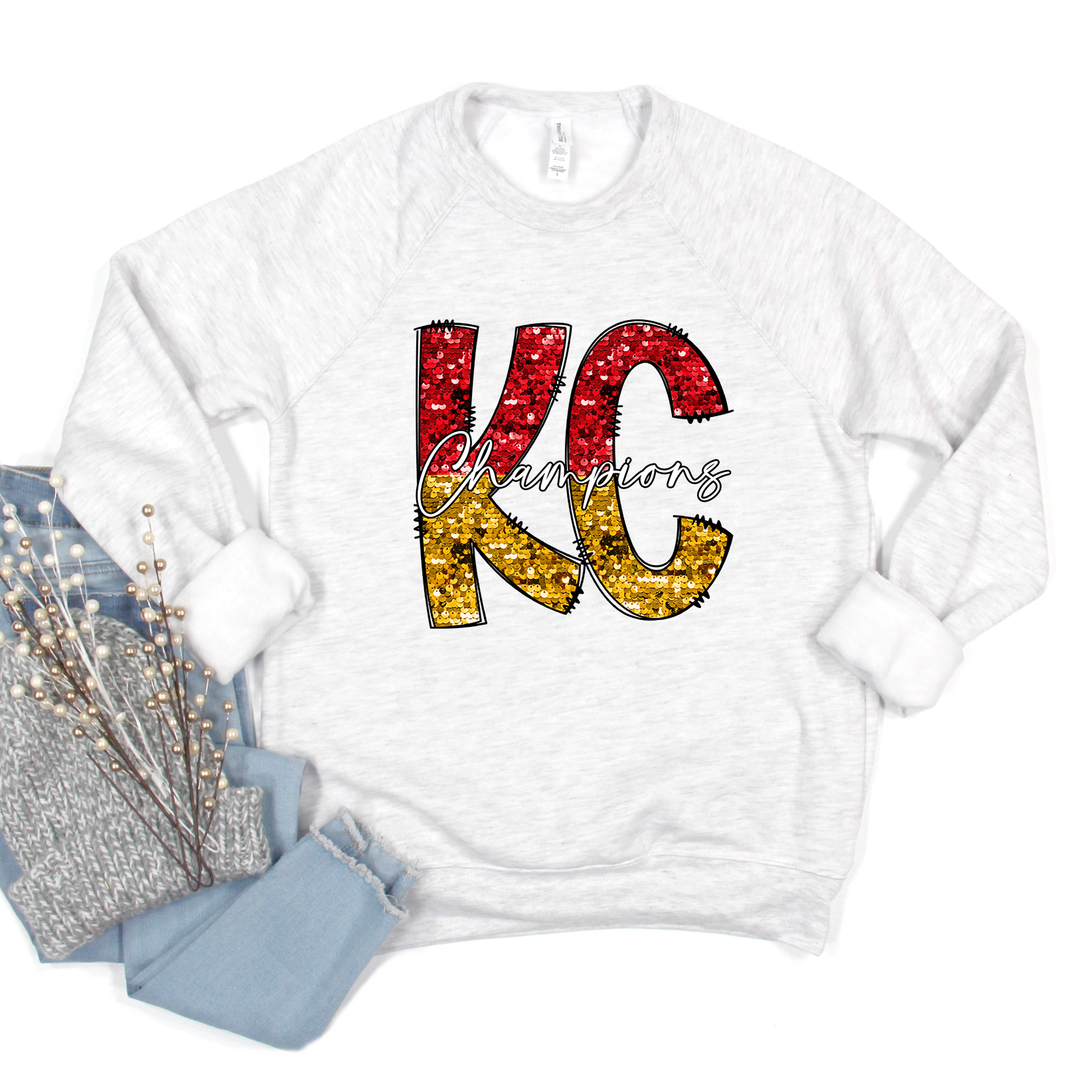 KC Champions Faux Sequin Tee OR Sweatshirt