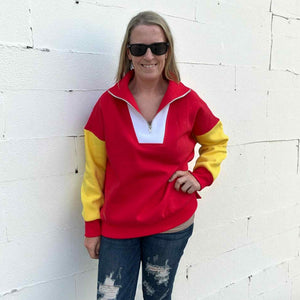 Red Yellow Colorblocked Quarter Zip