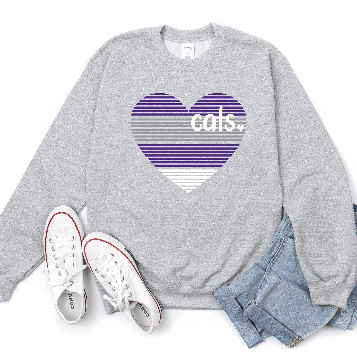 Cats Stripe Heart Tee OR Sweatshirt