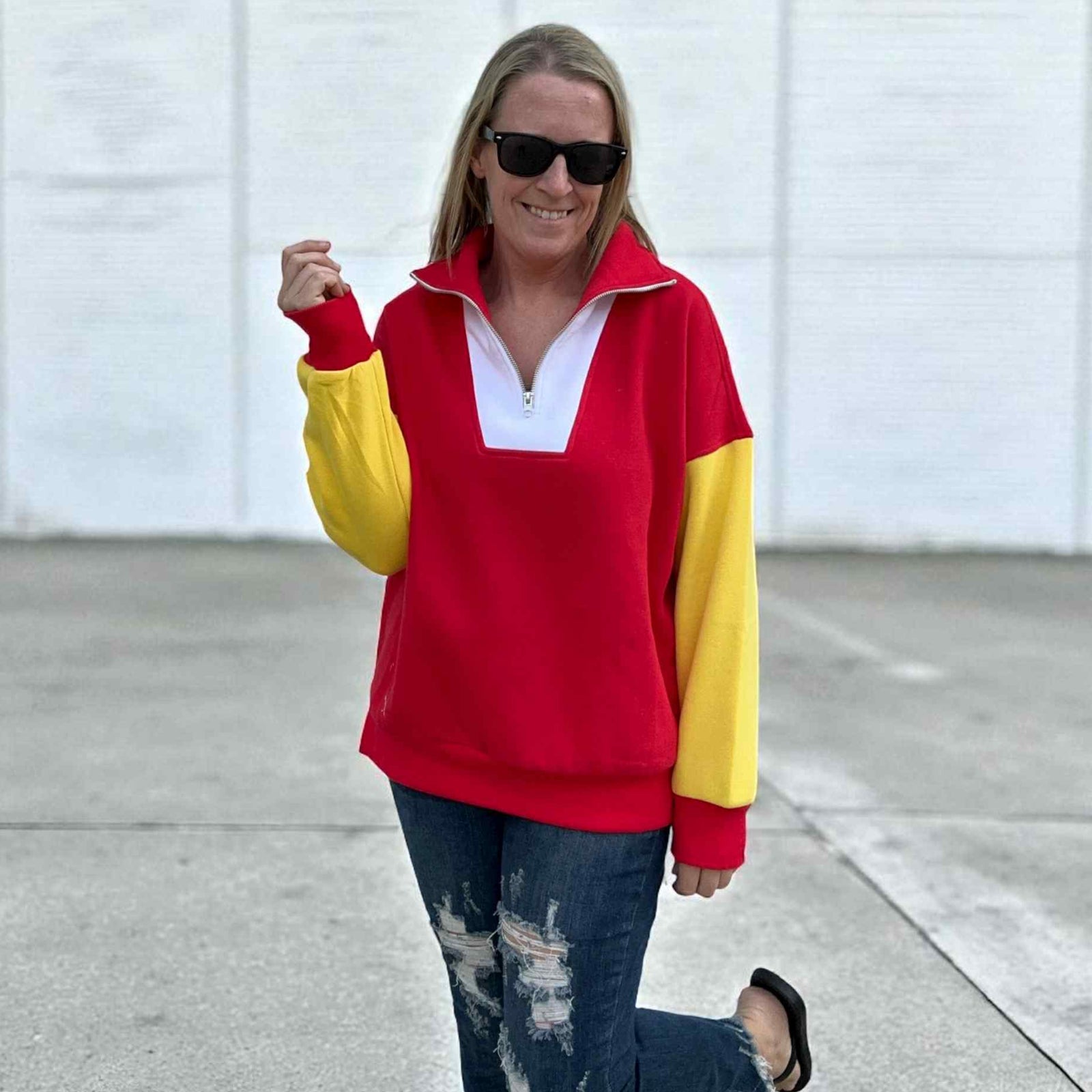 Red Yellow Colorblocked Quarter Zip