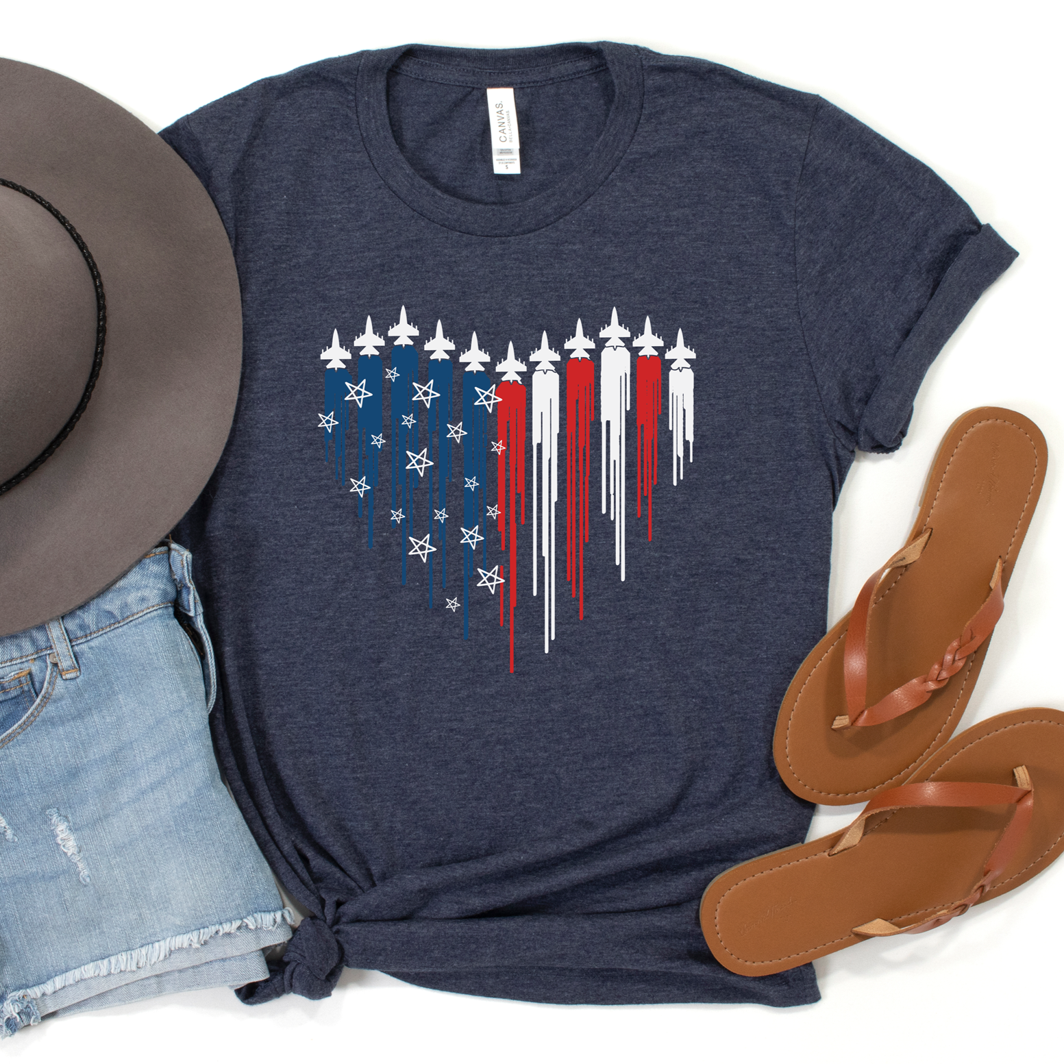 Fighter Jet Heart Flag Tee