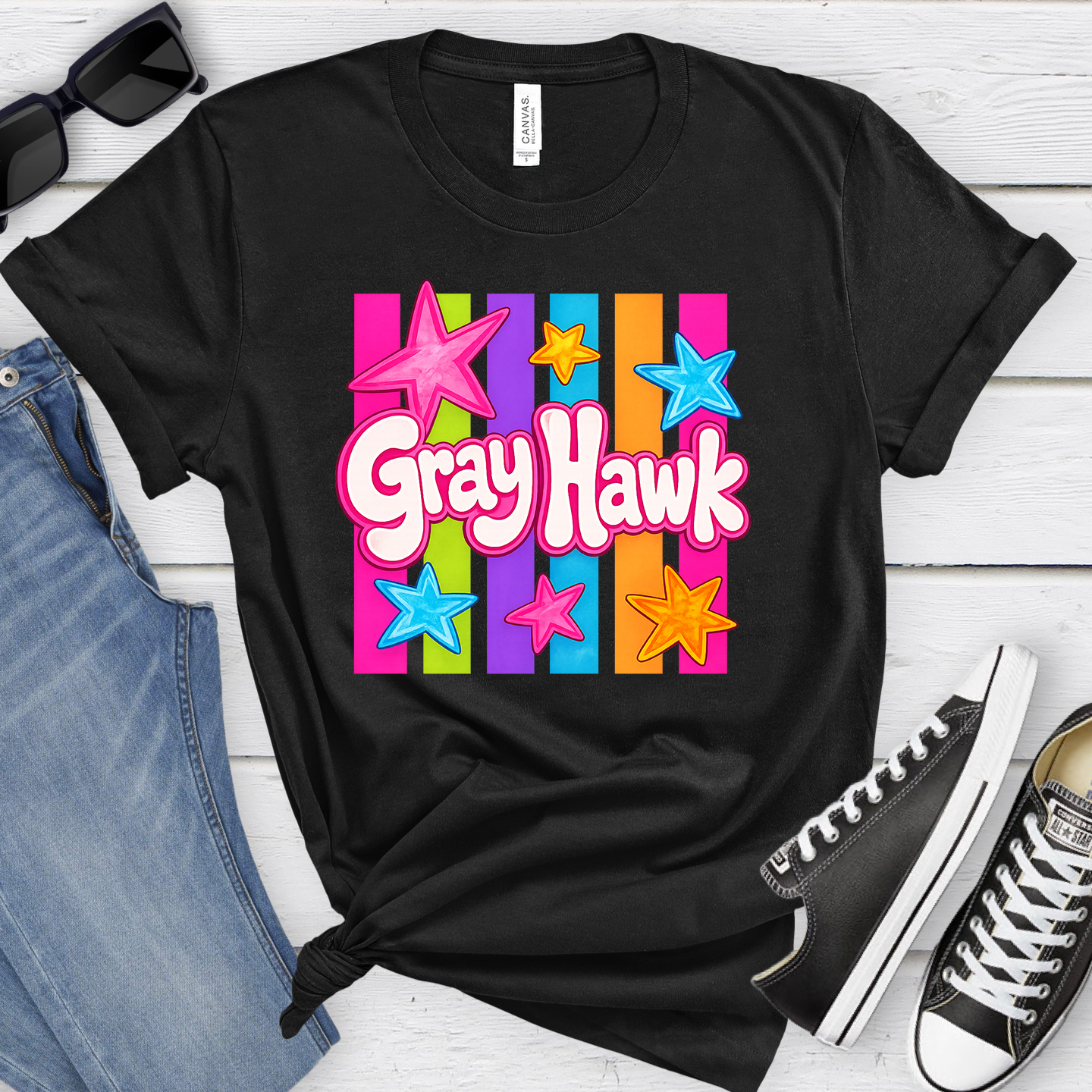 Gray Hawk or Bobcats Neon Stripes Tee or Sweatshirt