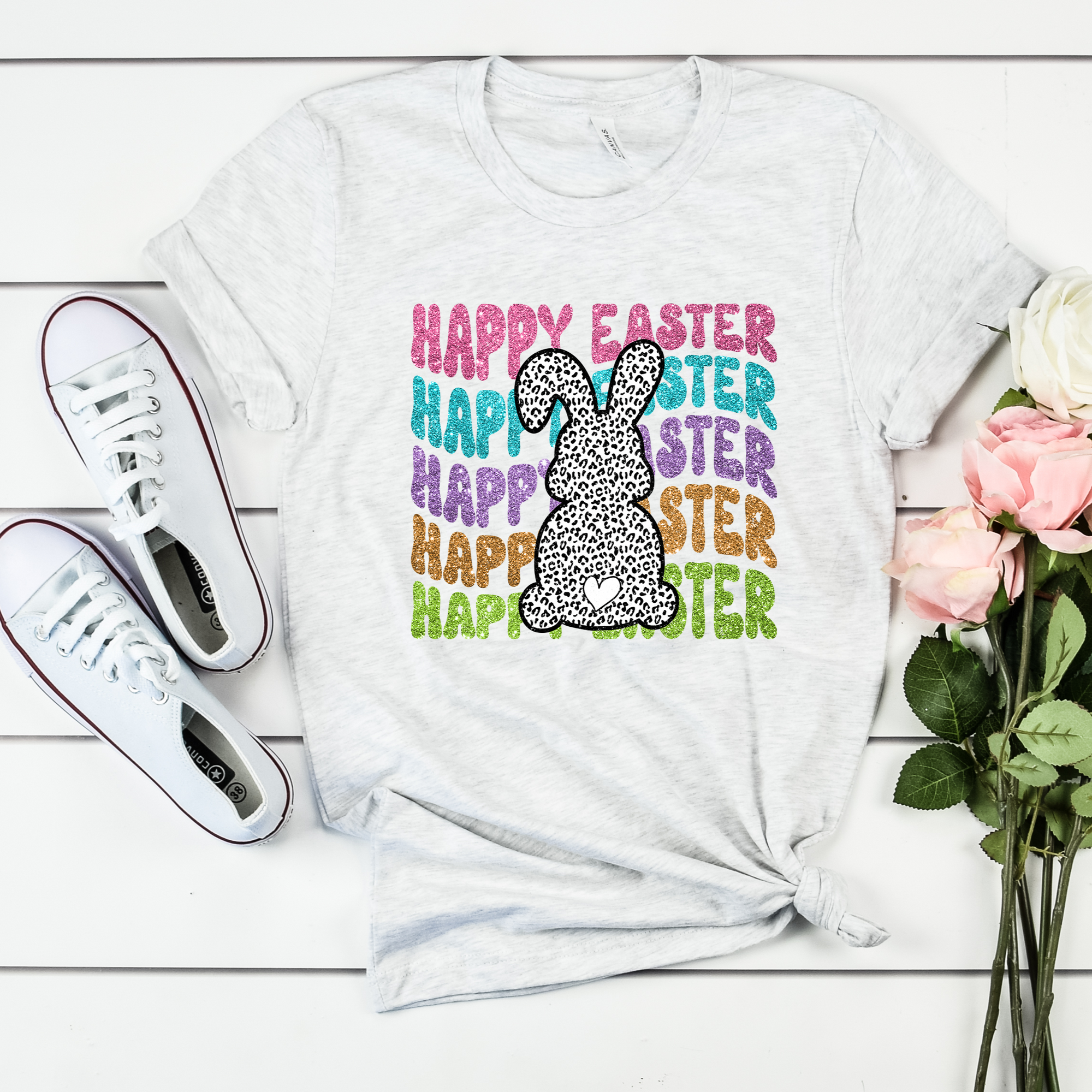 Happy Easter Faux Glitter Bunny Tee OR Sweatshirt