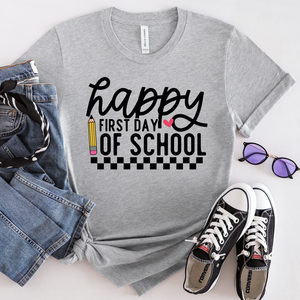 Happy First Day Pencil Checker Tee - Adult and Youth
