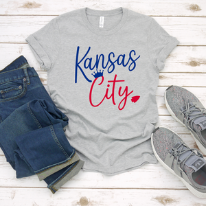 Kansas City Blue Red Script Tee or Sweatshirt