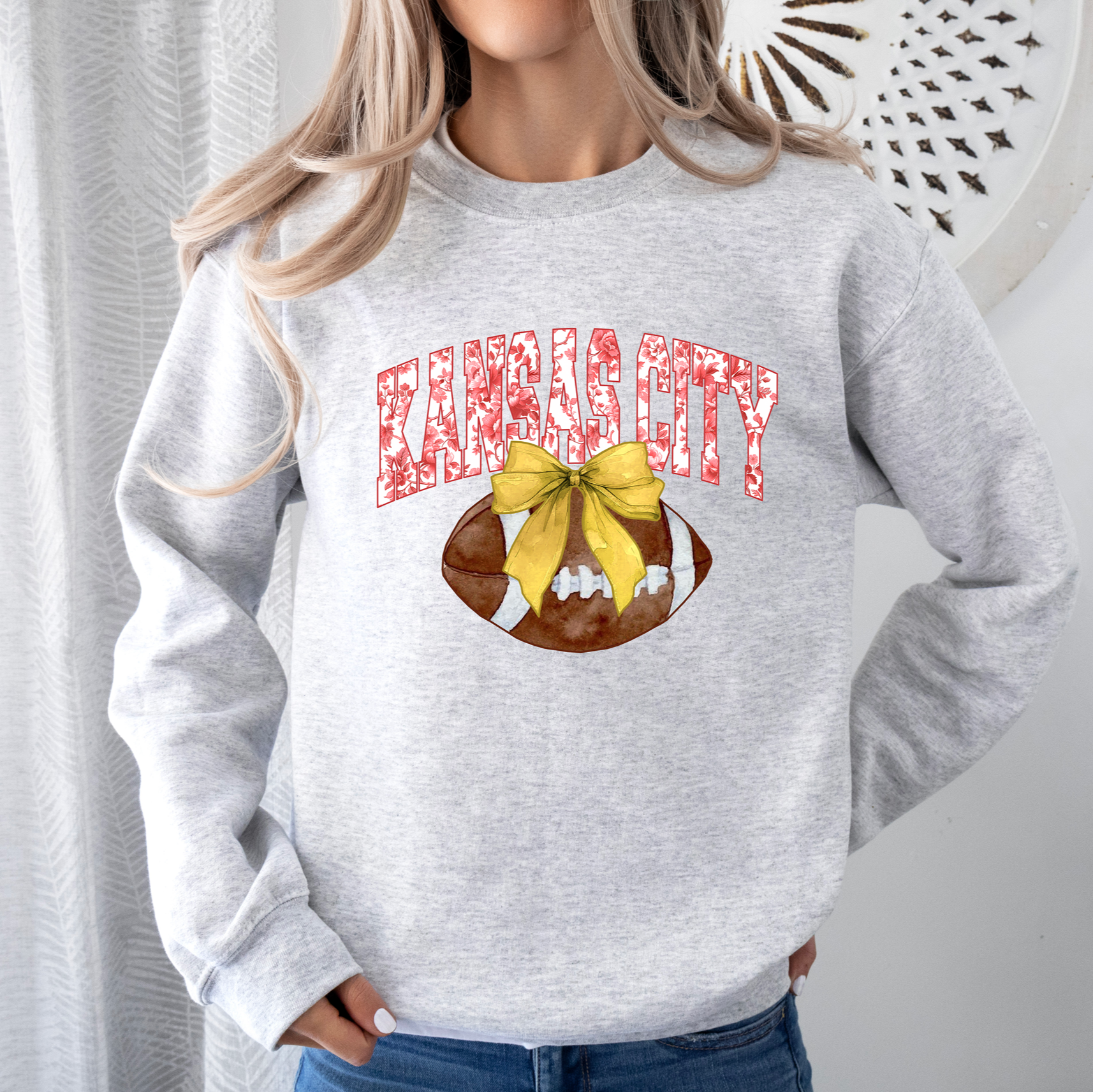 Kansas City Floral Bow Football Tee or Sweatshirt