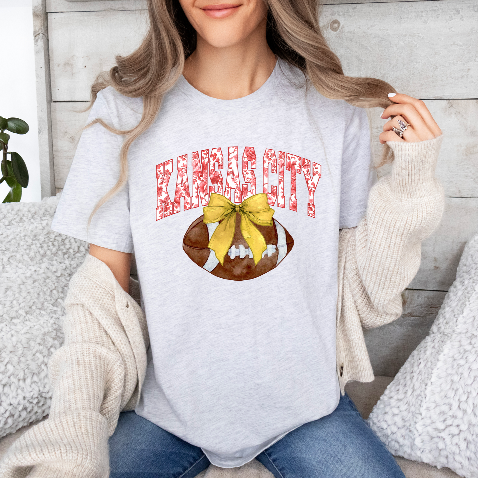 Kansas City Floral Bow Football Tee or Sweatshirt