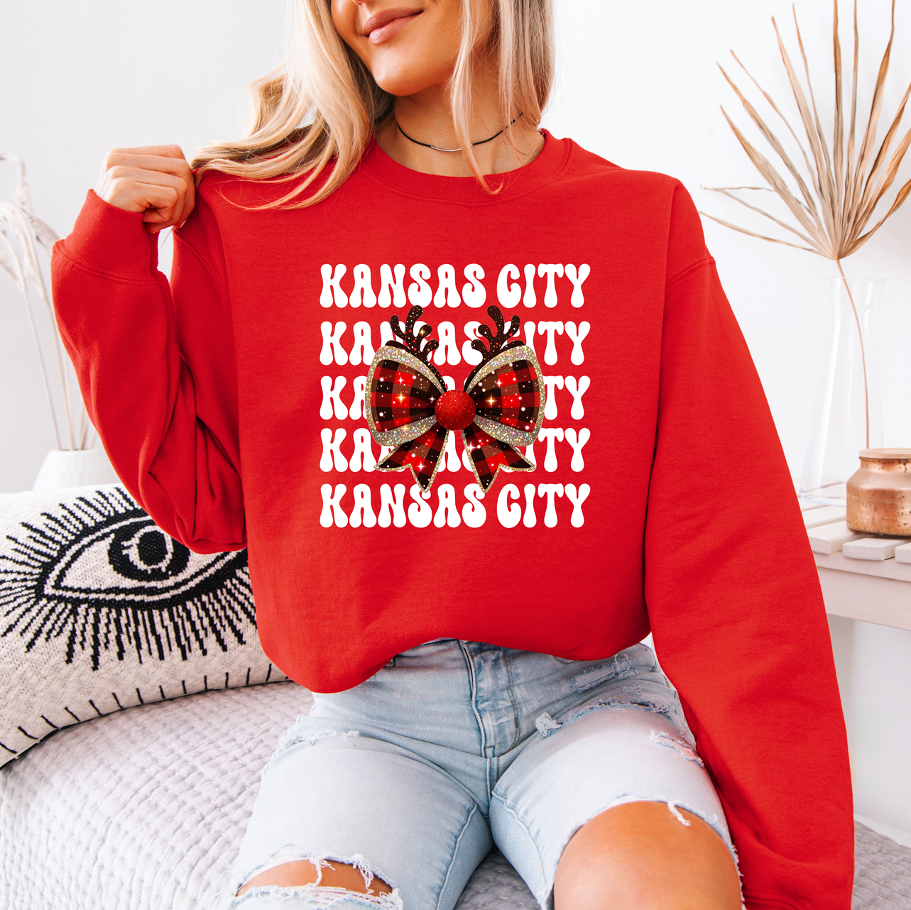 Kansas City Bow Reindeer Tee or Sweatshirt