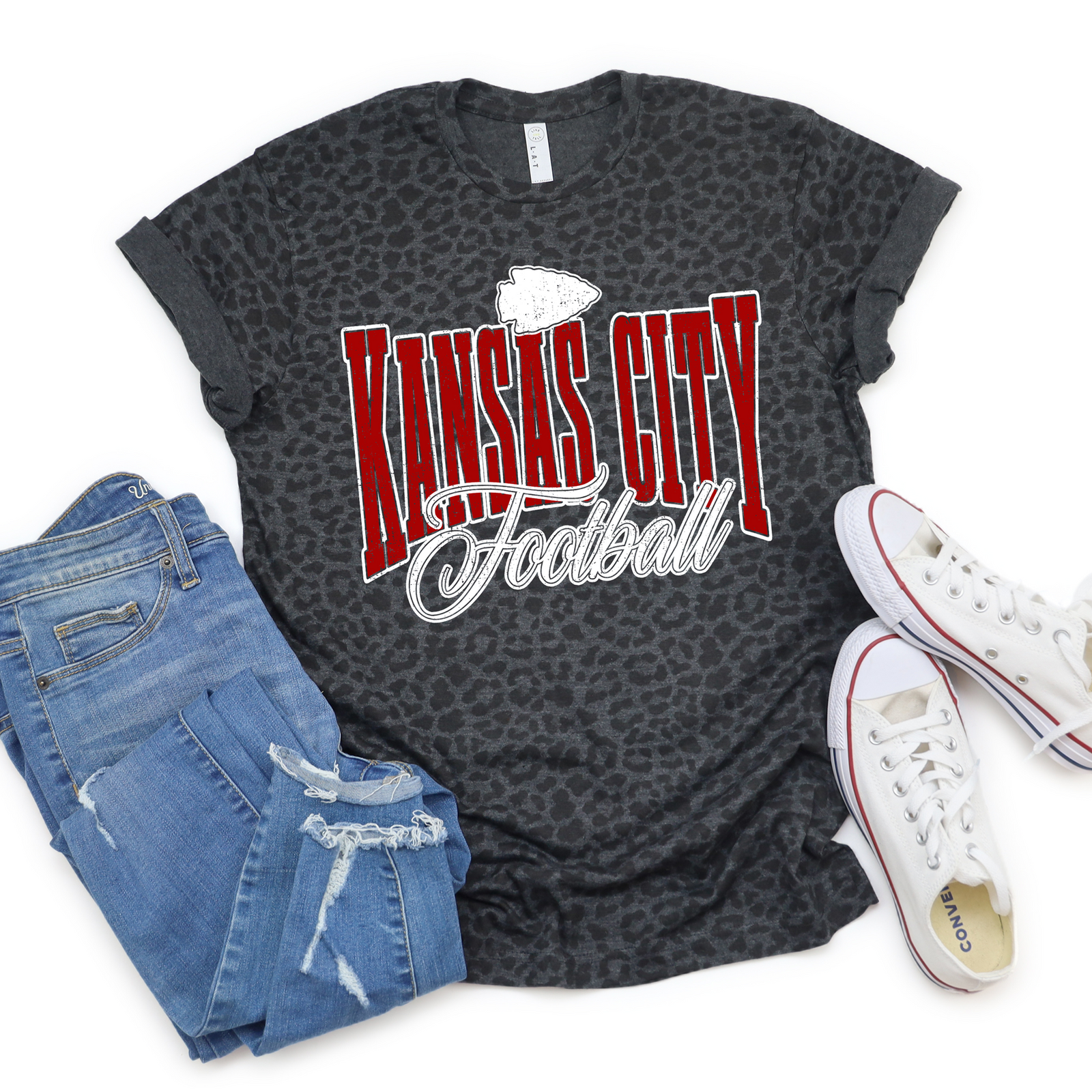 Kansas City Football Black Leopard Tee OR Hoodie