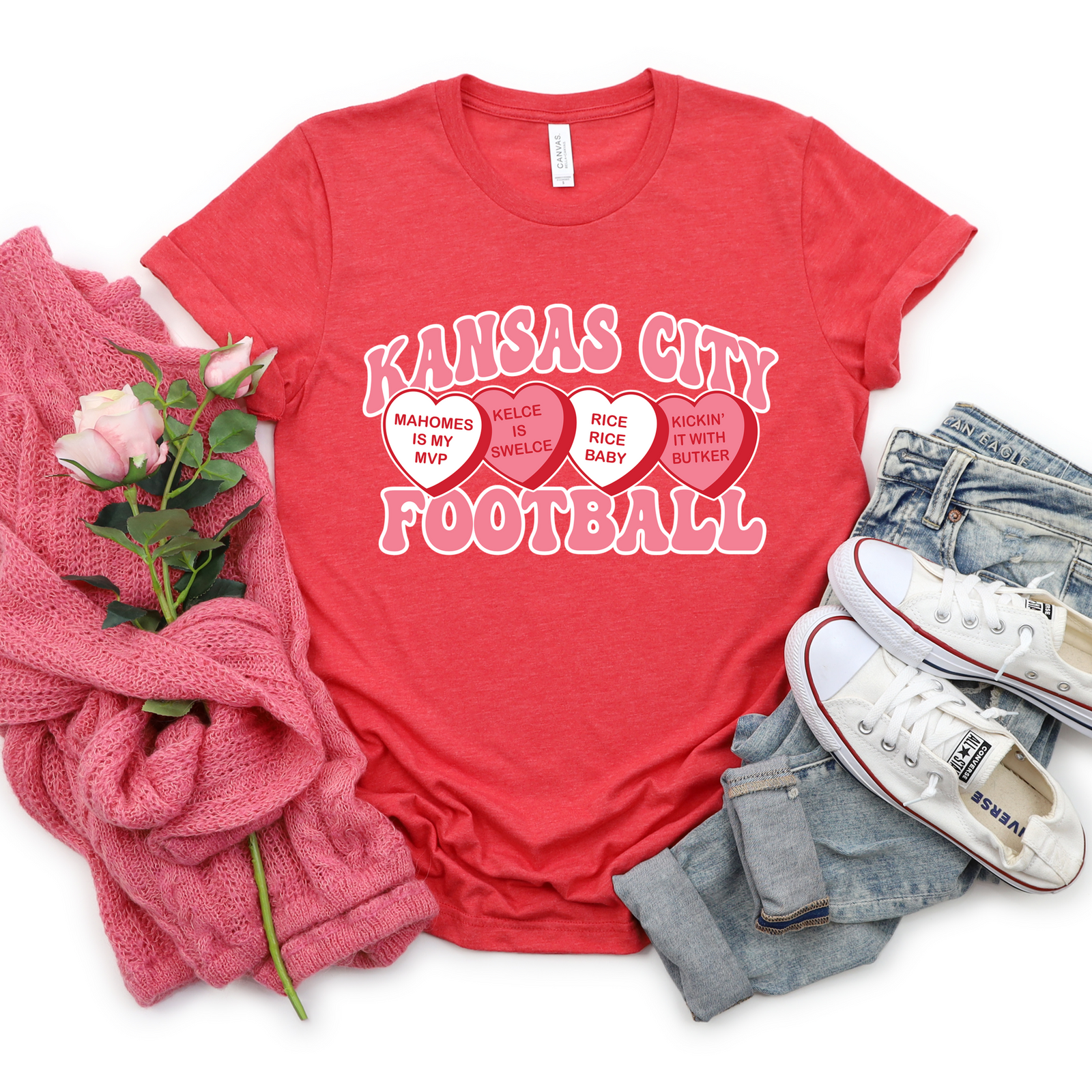 Kansas City Football Candy Hearts Tee OR Sweatshirt
