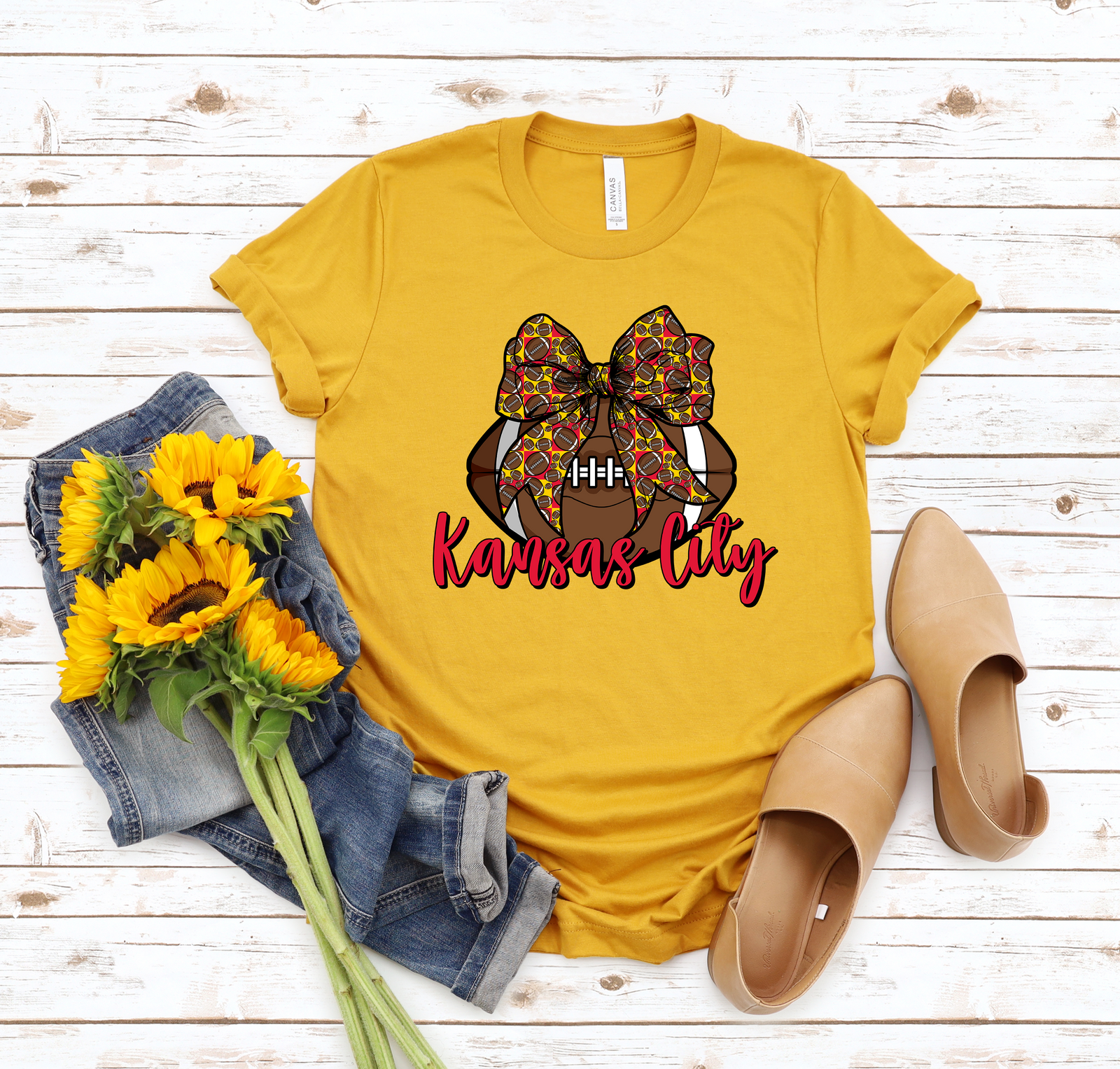 Kansas City Bow Football Tee OR Sweatshirt