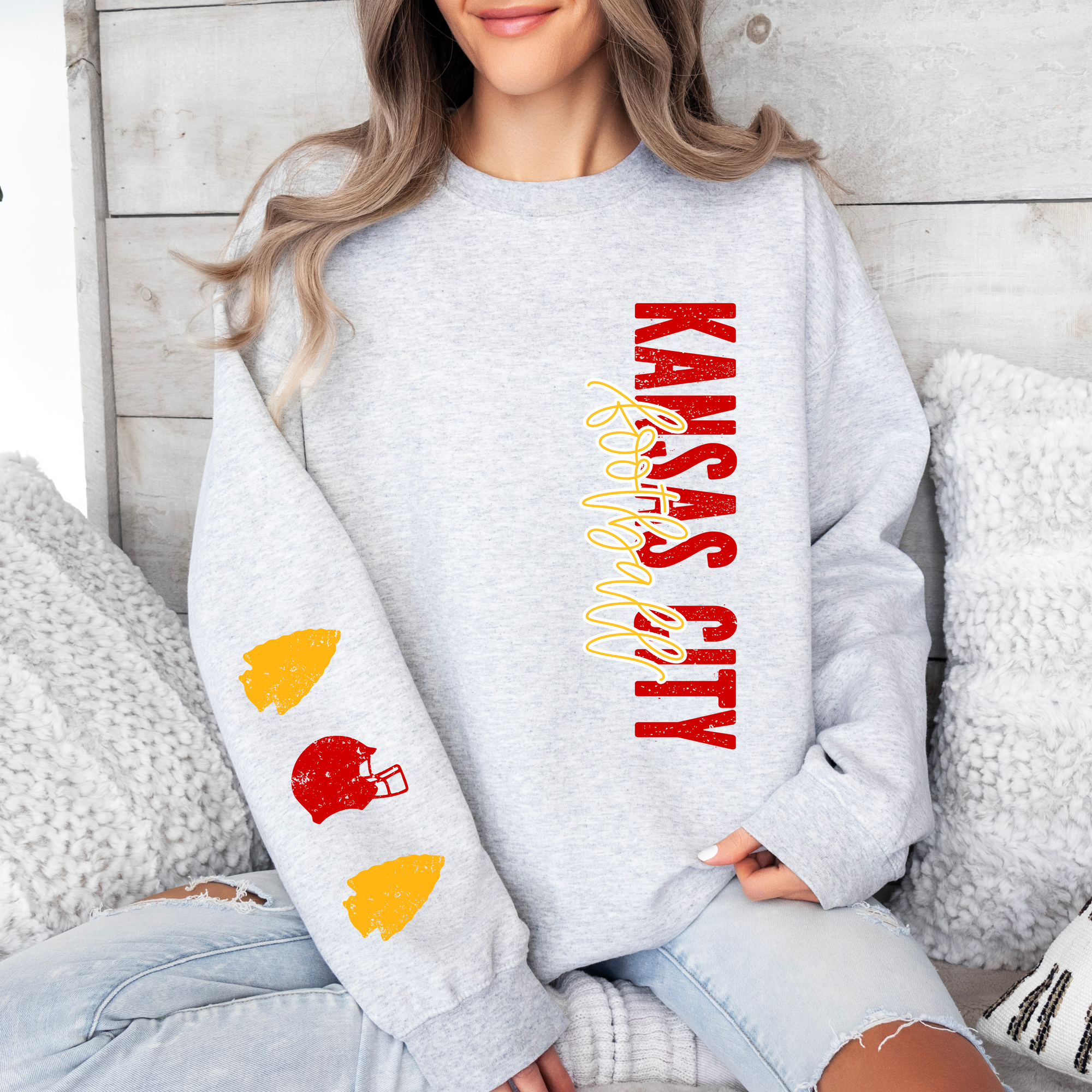 Kansas City Football Sleeve Ash Sweatshirt