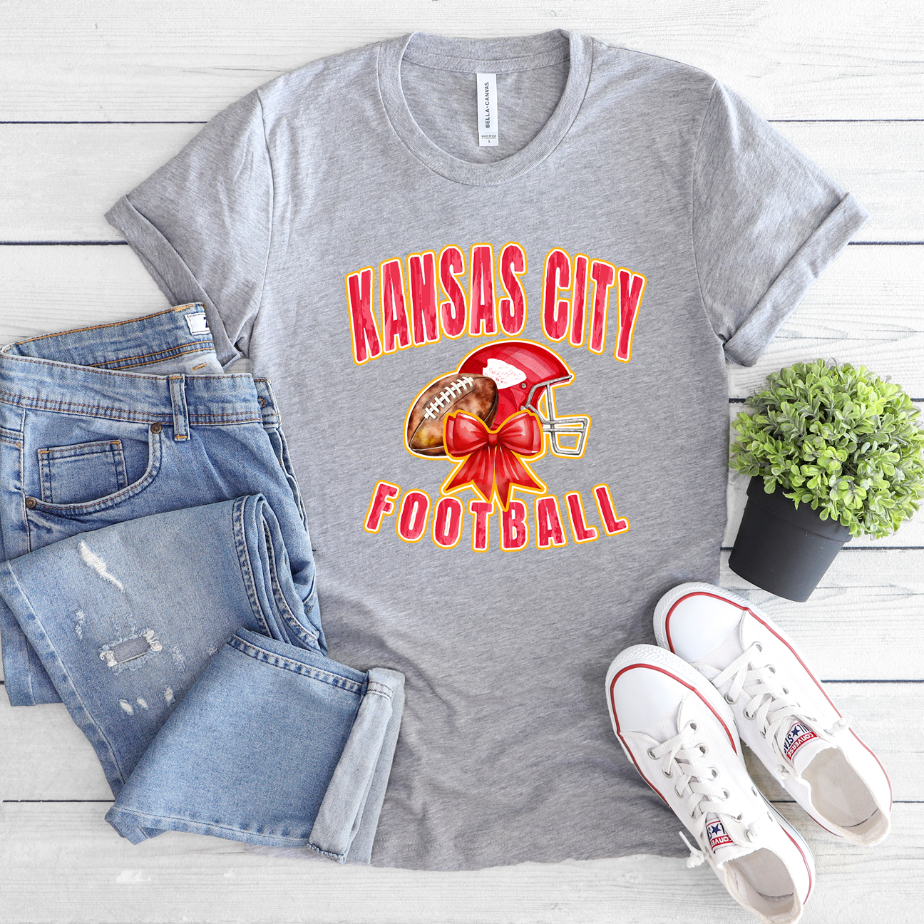 Kansas City Football Watercolor Bow Tee OR Sweatshirt