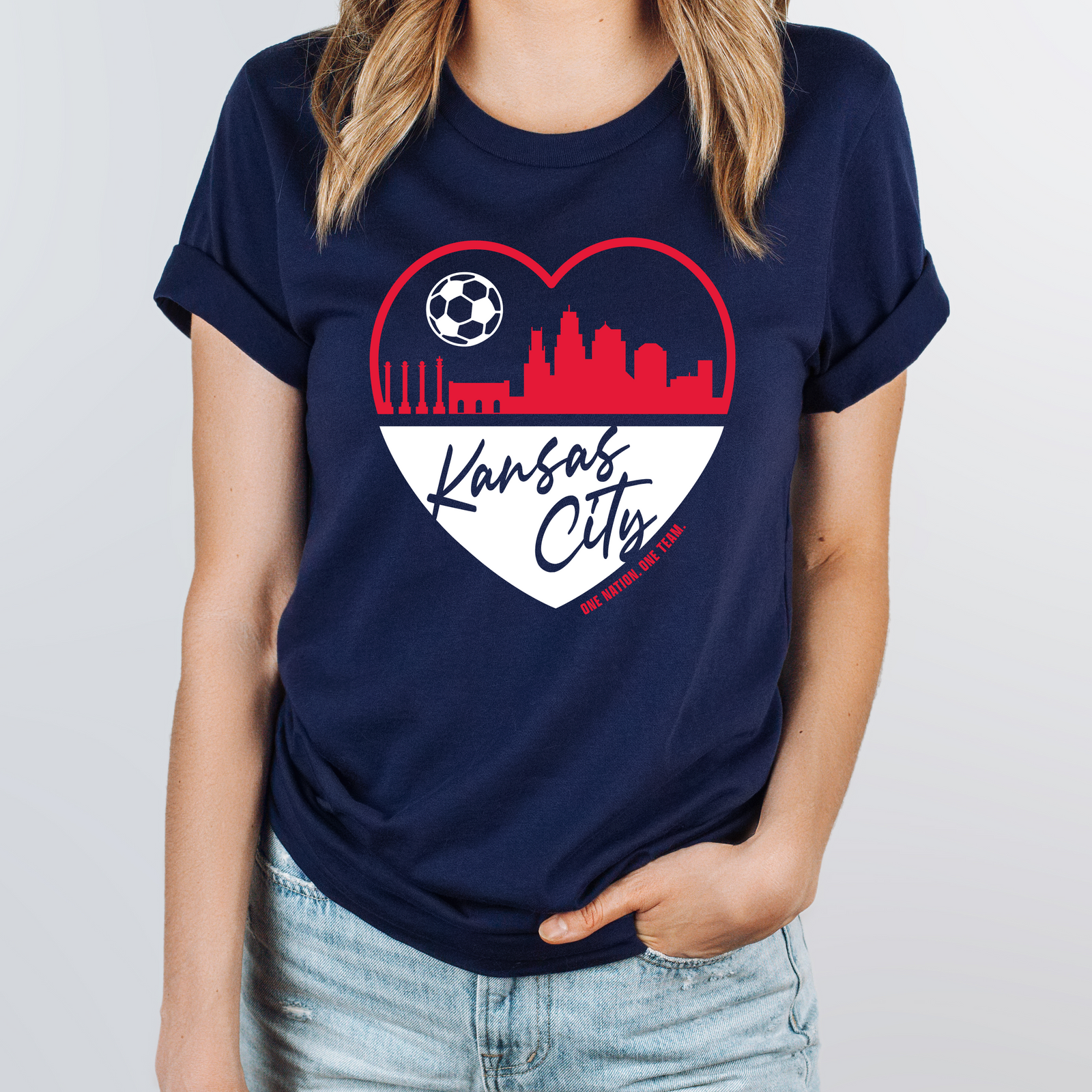 Kansas City Navy Heart Soccer Tee