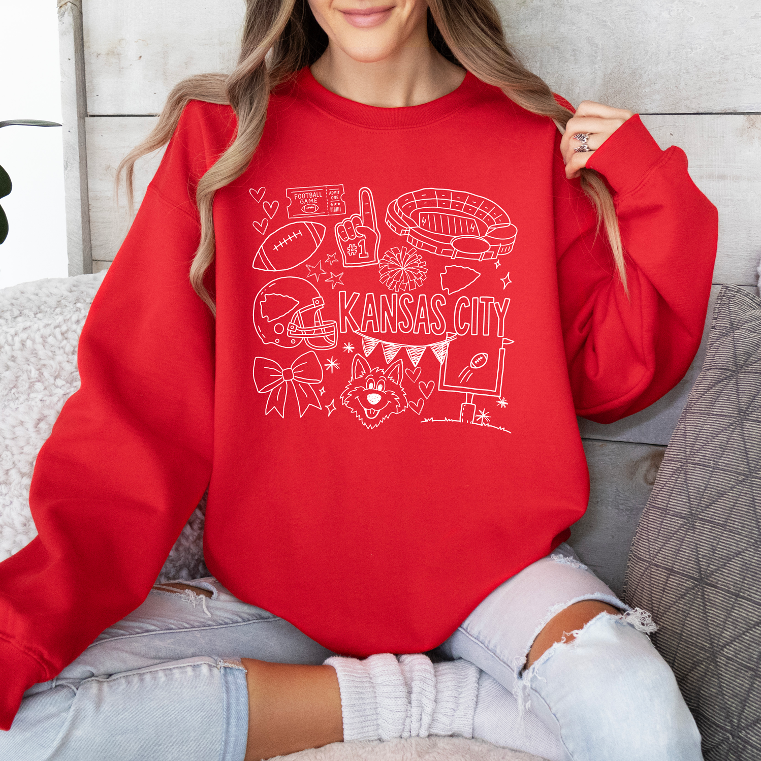 Kansas City Red Doodle Tee OR Sweatshirt