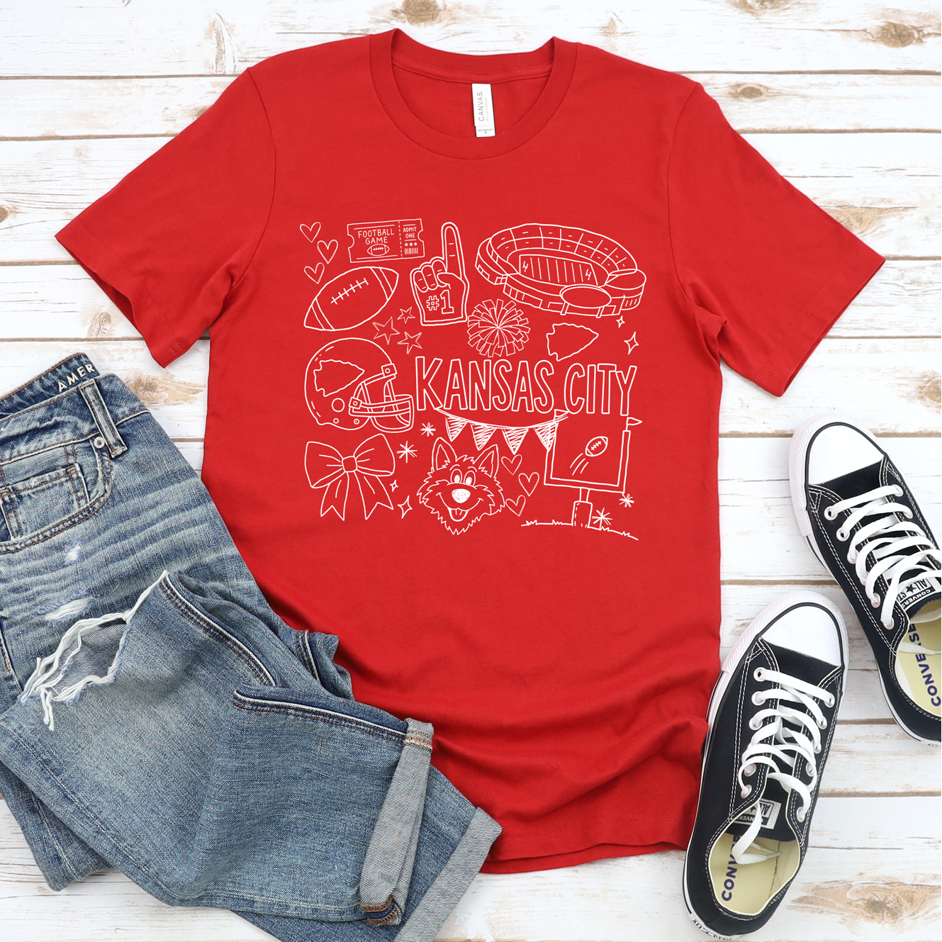 Kansas City Red Doodle Tee OR Sweatshirt