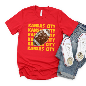 Kansas City Repeat Faux Glitter Football Tee or Sweatshirt