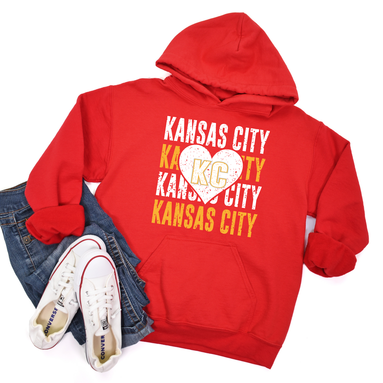 Kansas City Repeat Heart Grunge Tee OR Sweatshirt
