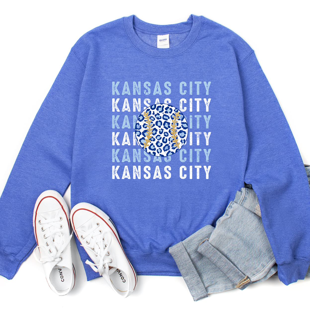 Kansas City Baseball Repeated Leopard Tee OR Sweatshirt