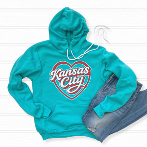 Kansas City Shadow Script Heart Teal Tee OR Hoodie