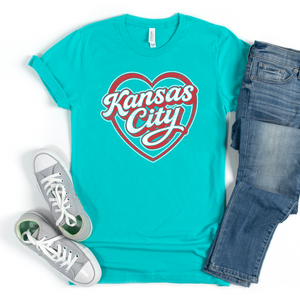 Kansas City Shadow Script Heart Teal Tee OR Hoodie