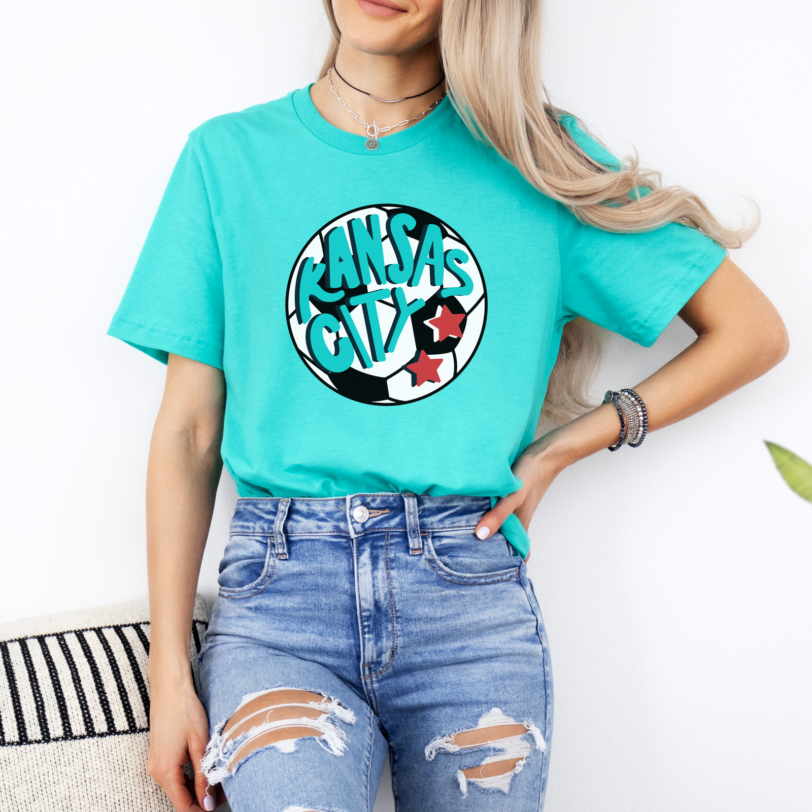 Kansas City Teal Soccer Ball Tee OR Hoodie