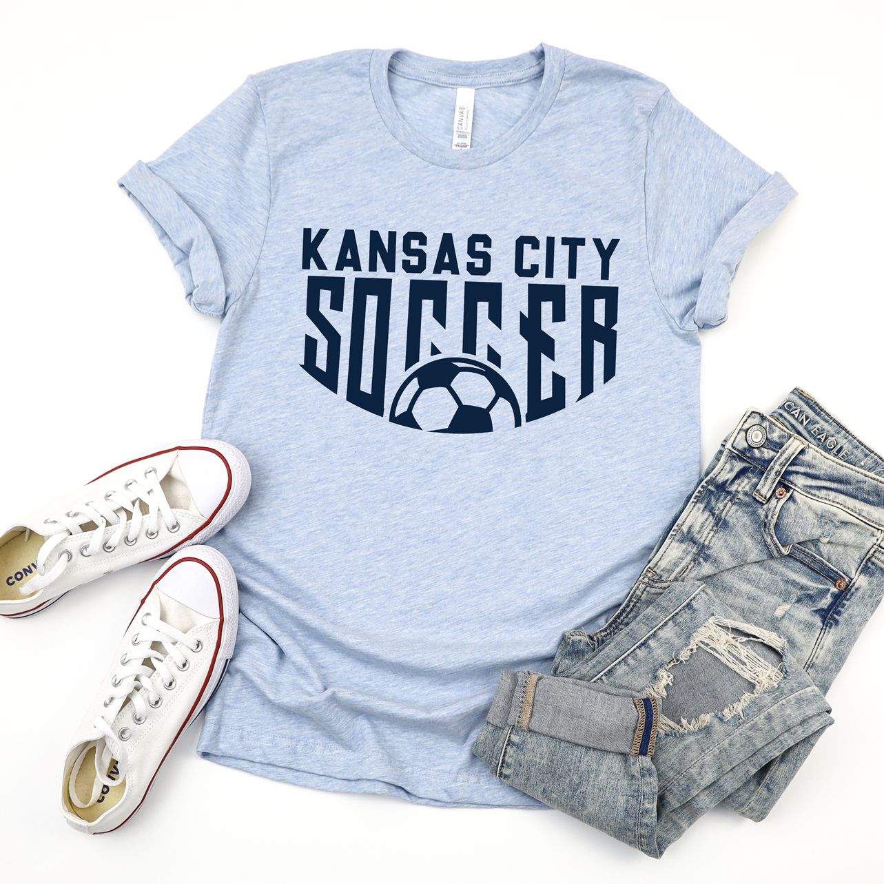 Kansas City Soccer Lt Blue Tee OR Sweatshirt