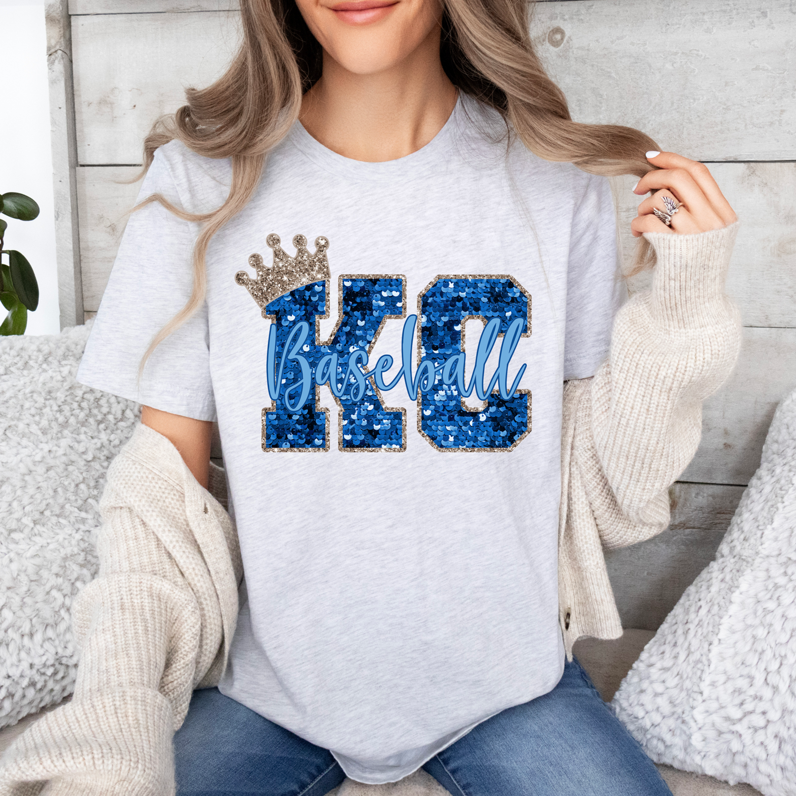 KC Baseball Faux Glitter Tee OR Sweatshirt
