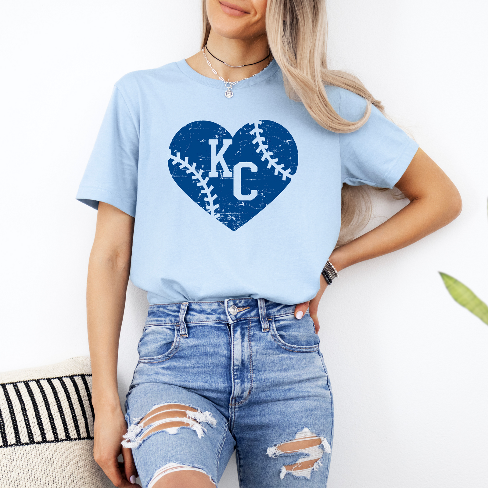 KC Baby Blue Baseball Heart Tee OR Sweatshirt