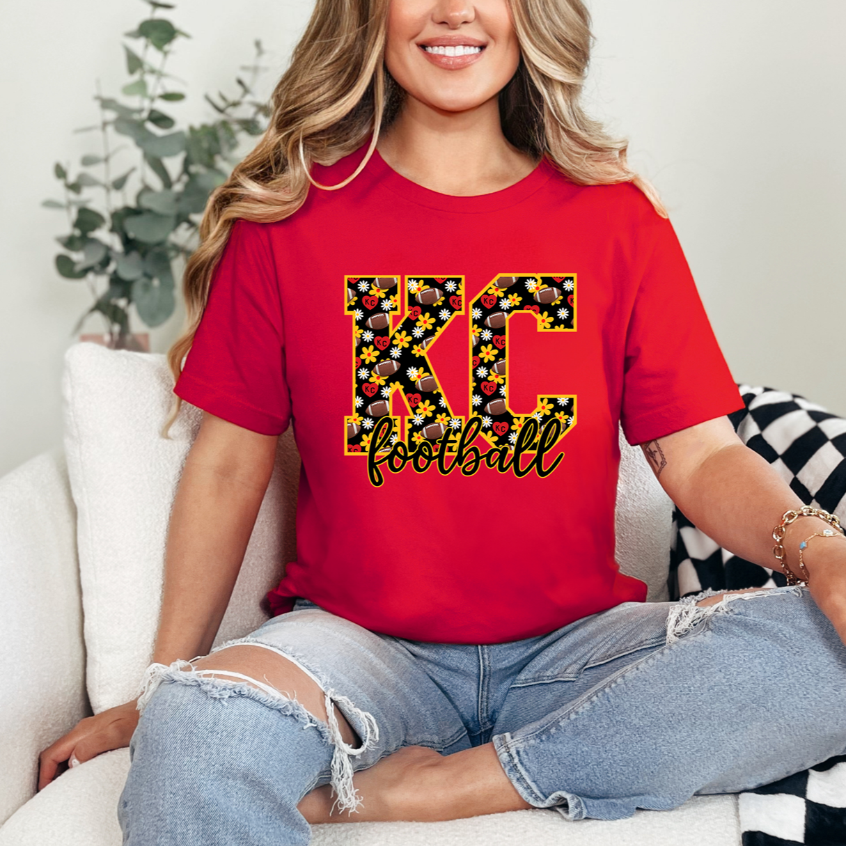 KC Football Floral Red Tee OR Sweatshirt