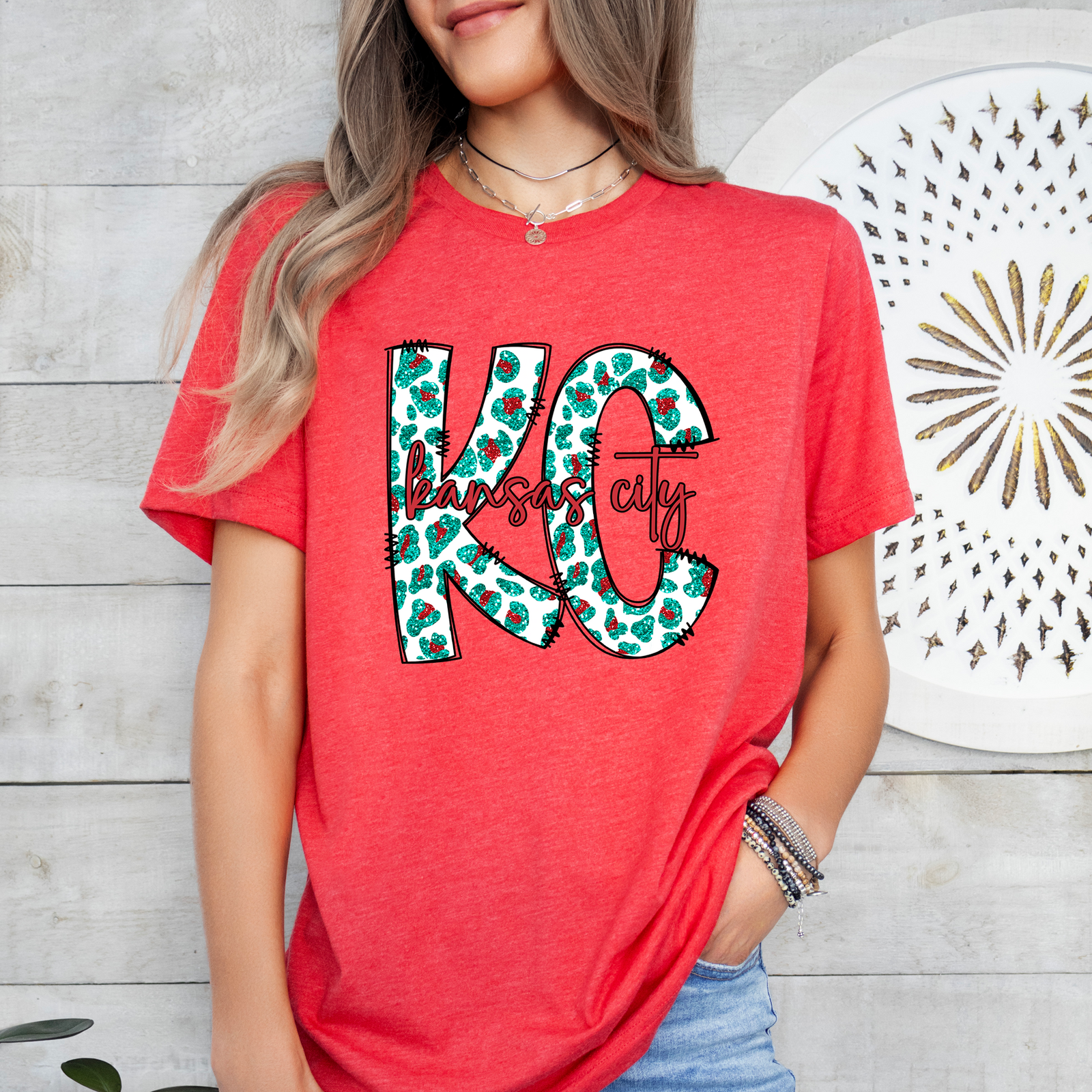 Kansas City Faux Teal Glitter Tee OR Sweatshirt
