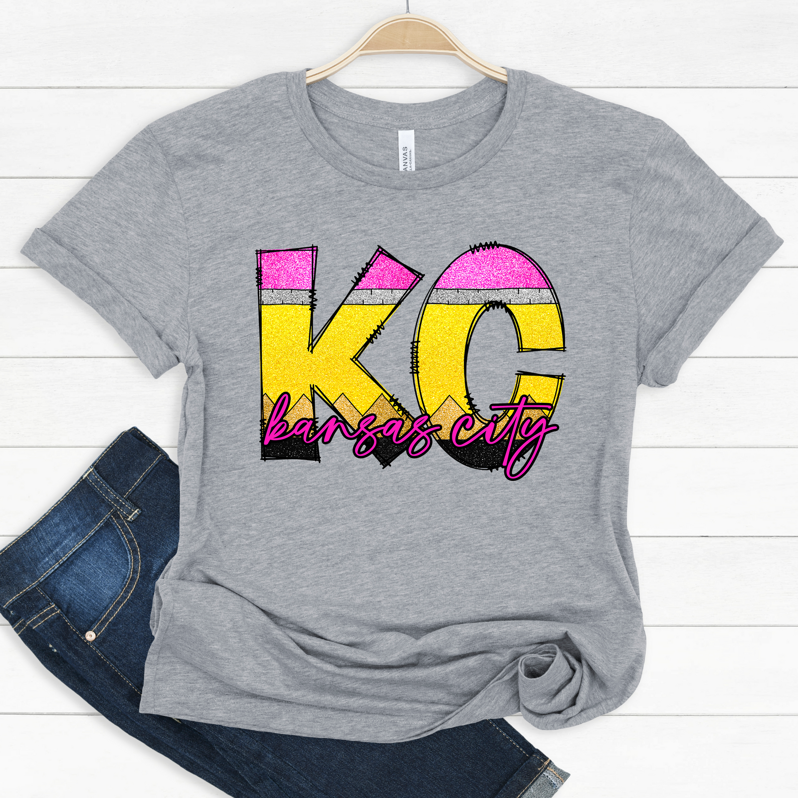 KC Faux Glitter Pencil Tee OR Sweatshirt
