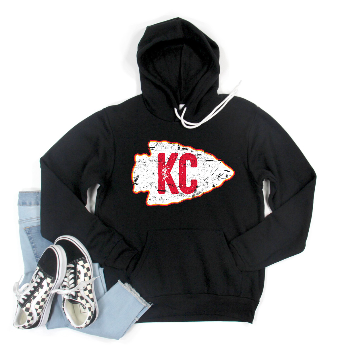 KC Grunge Arrowhead Black Tee or Sweatshirt