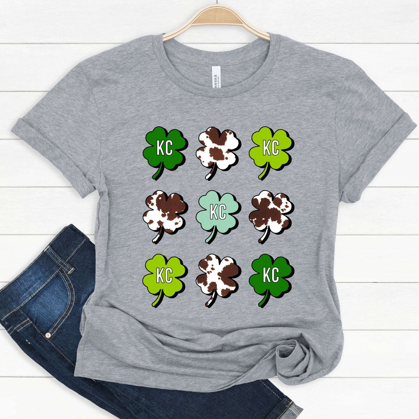 KC Cowprint Shamrocks Tee OR Sweatshirt