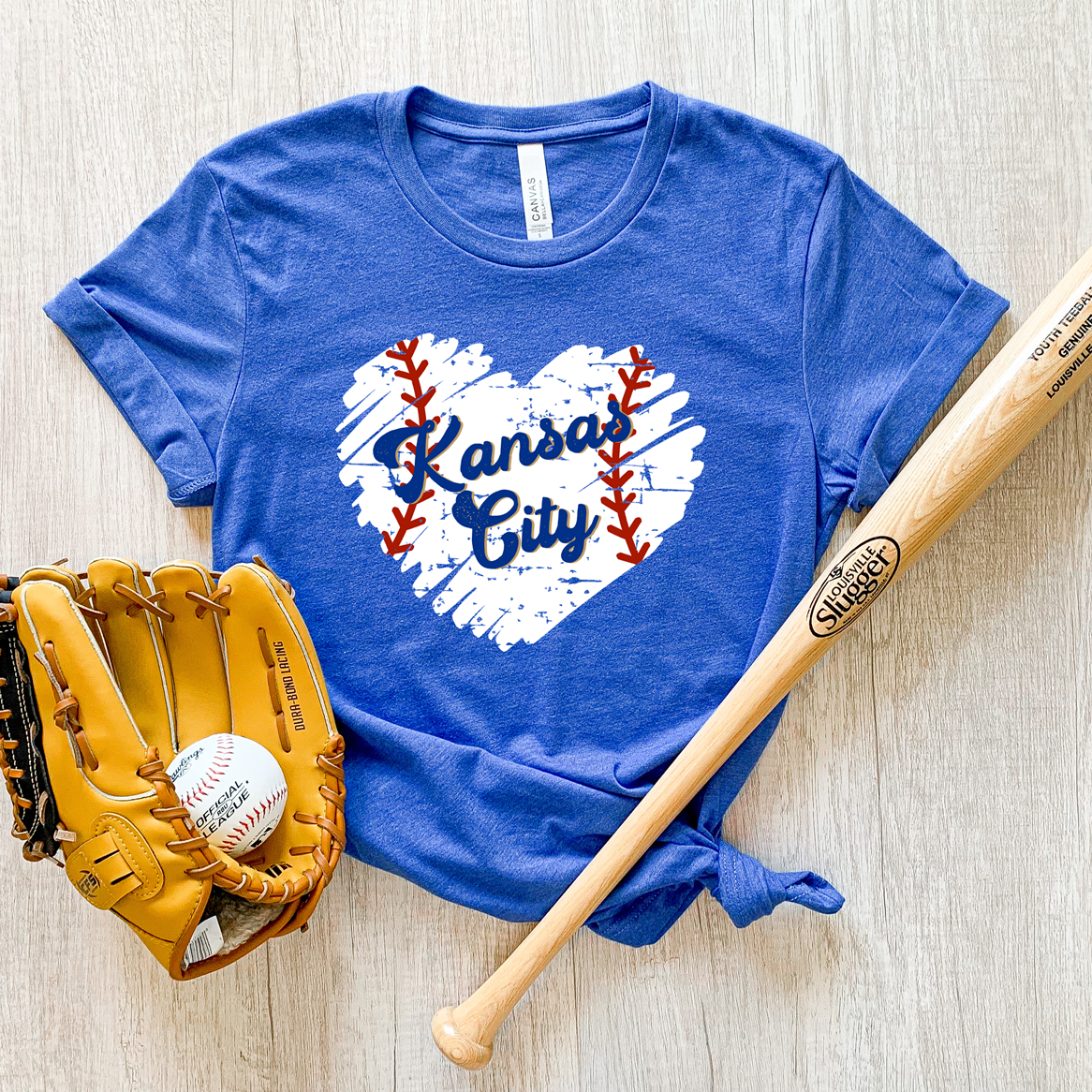 Kansas City White Baseball Heart Tee OR Sweatshirt