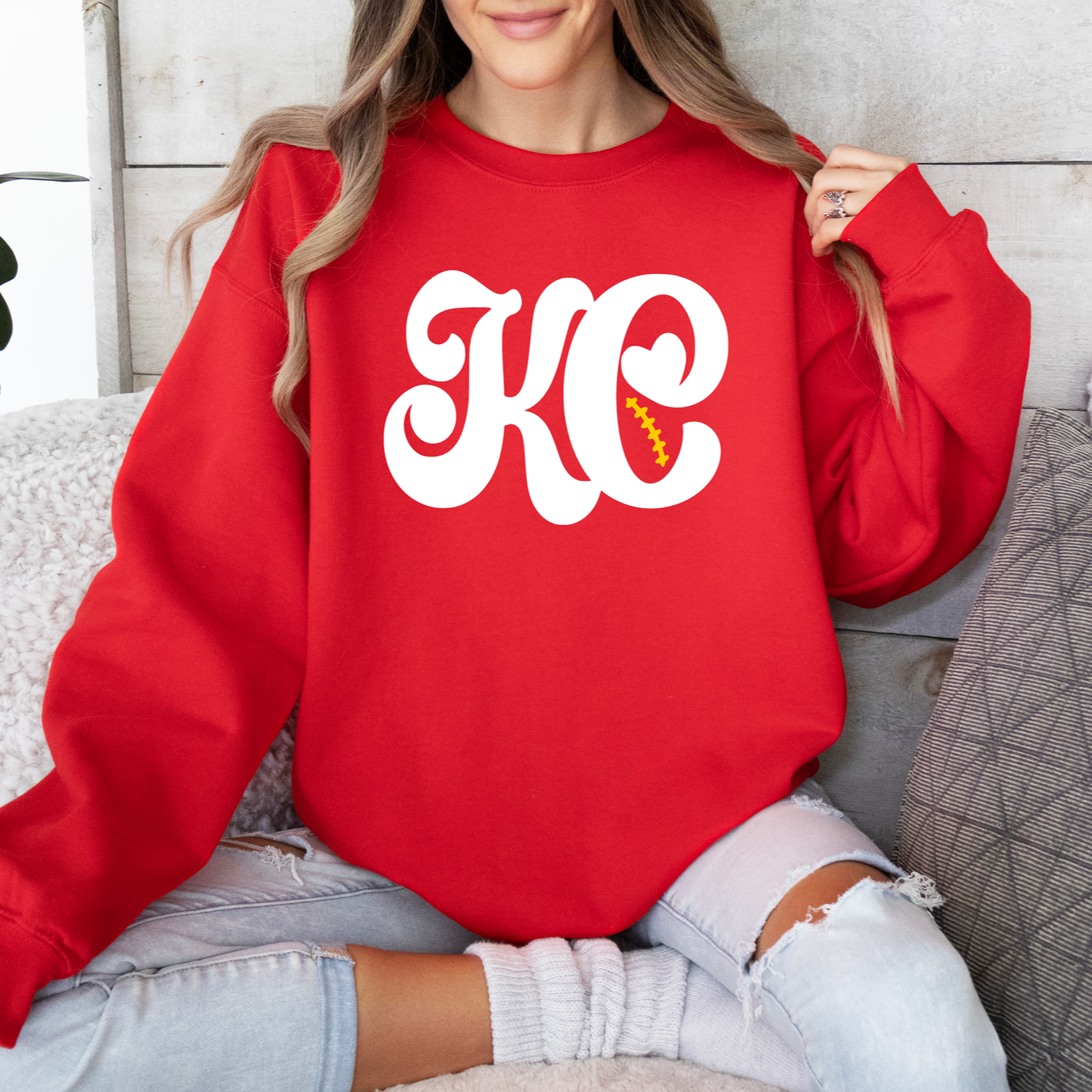 KC White Retro Initials Tee or Sweatshirt