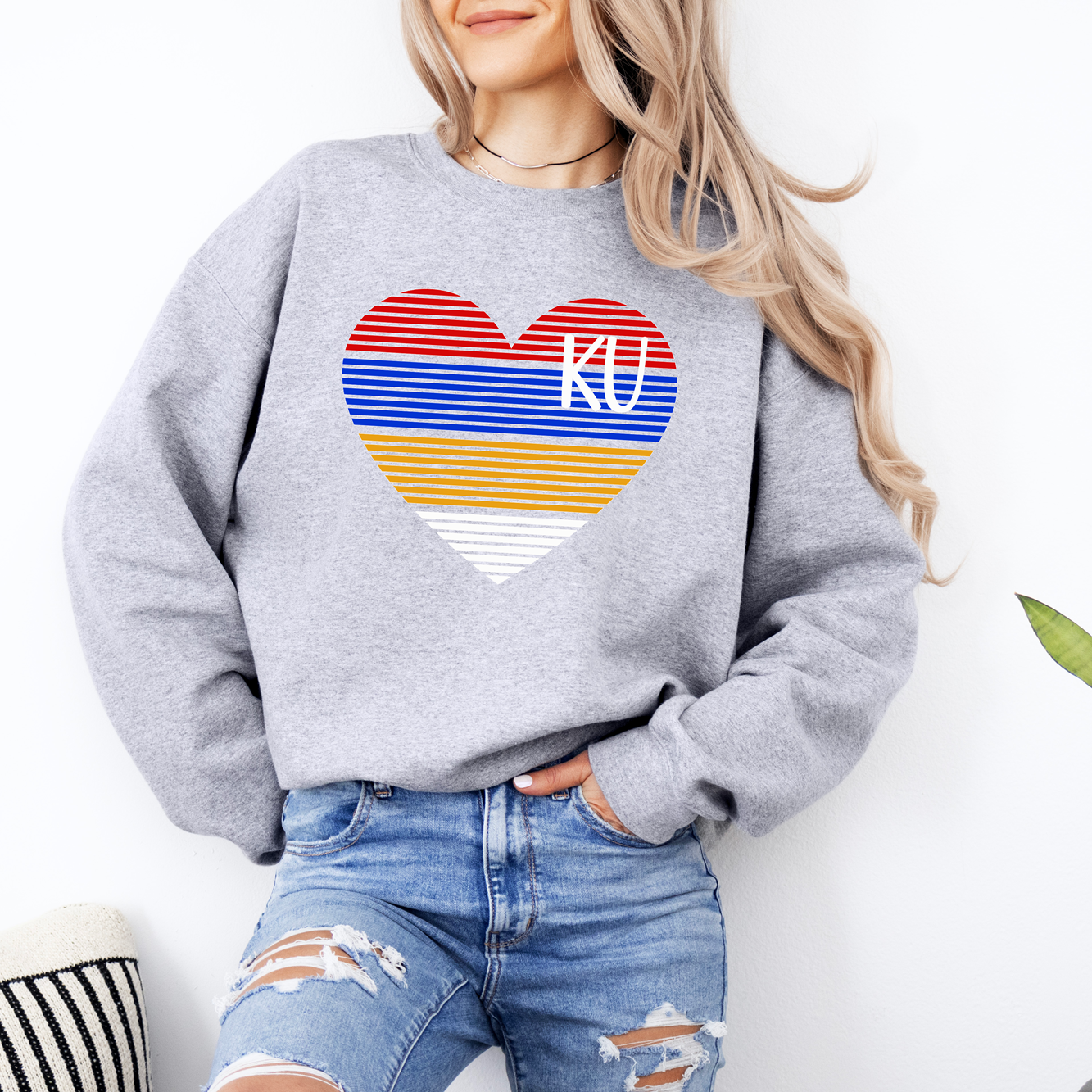 KU Stripe Heart Tee OR Sweatshirt