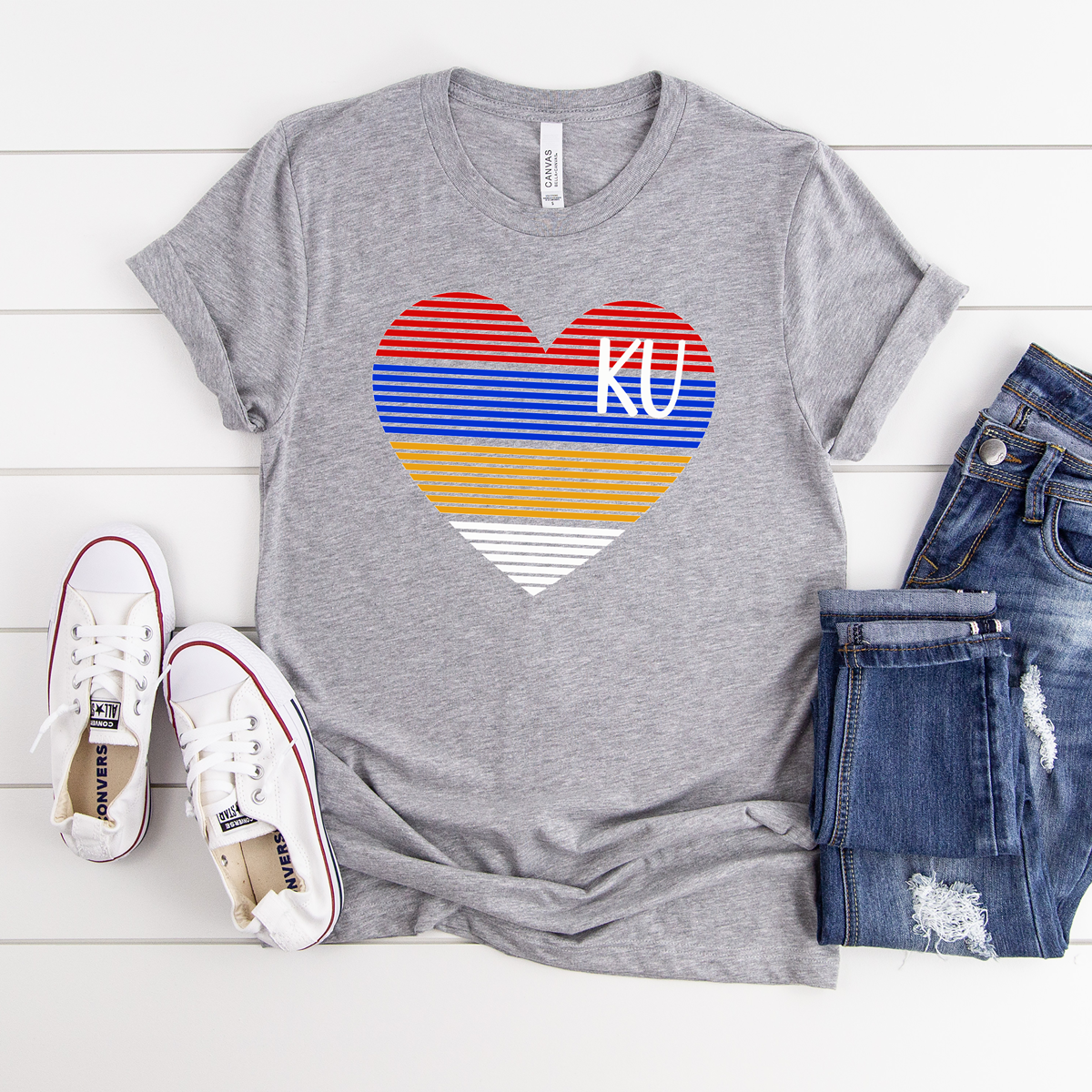 KU Stripe Heart Tee OR Sweatshirt