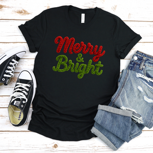 Merry and Bright Faux Yarn Tee or Sweatshirt