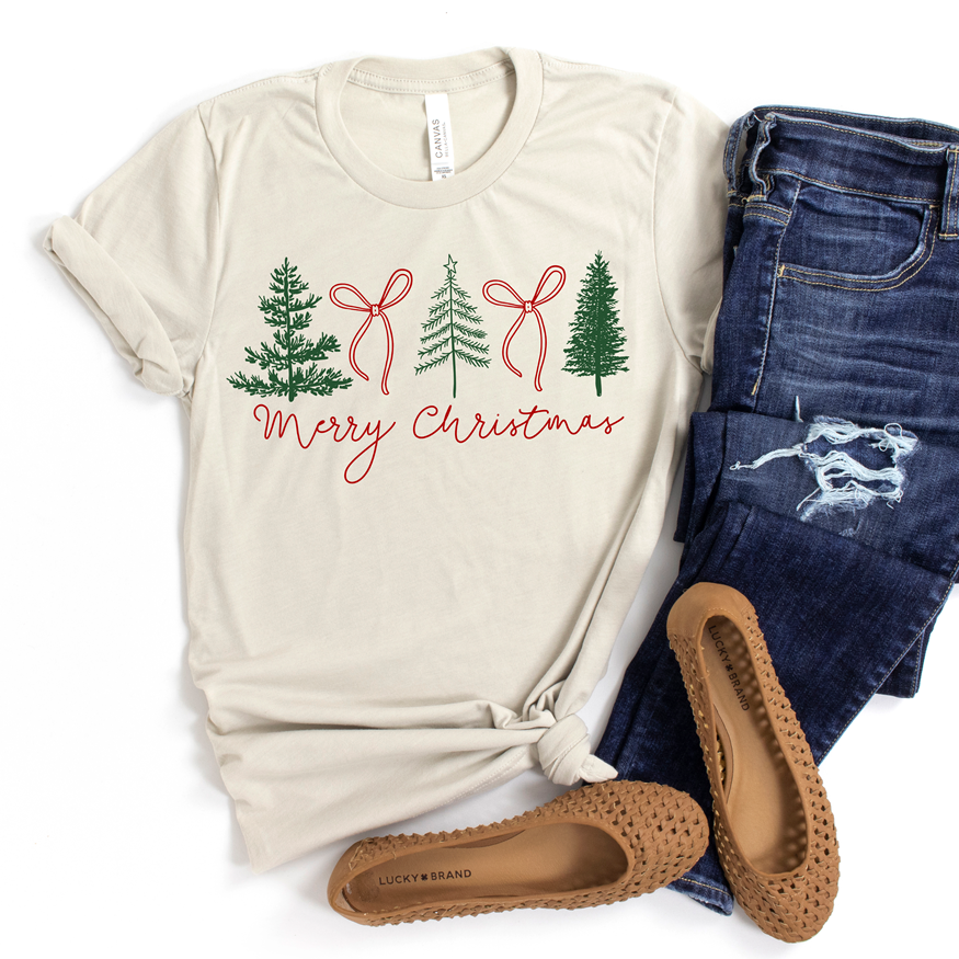 Merry Christmas Tree Bows Tee or Sweatshirt