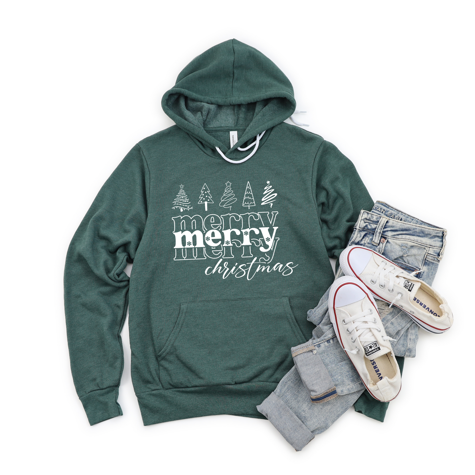 Merry Merry Christmas Doodle Trees Tee or Sweatshirt