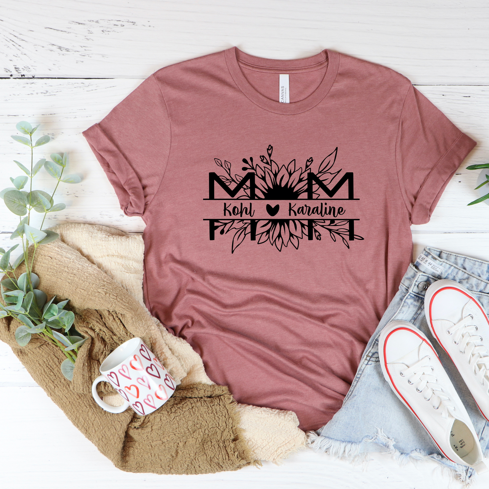 Mom Split Floral Personalized Tee or Sweatshirt