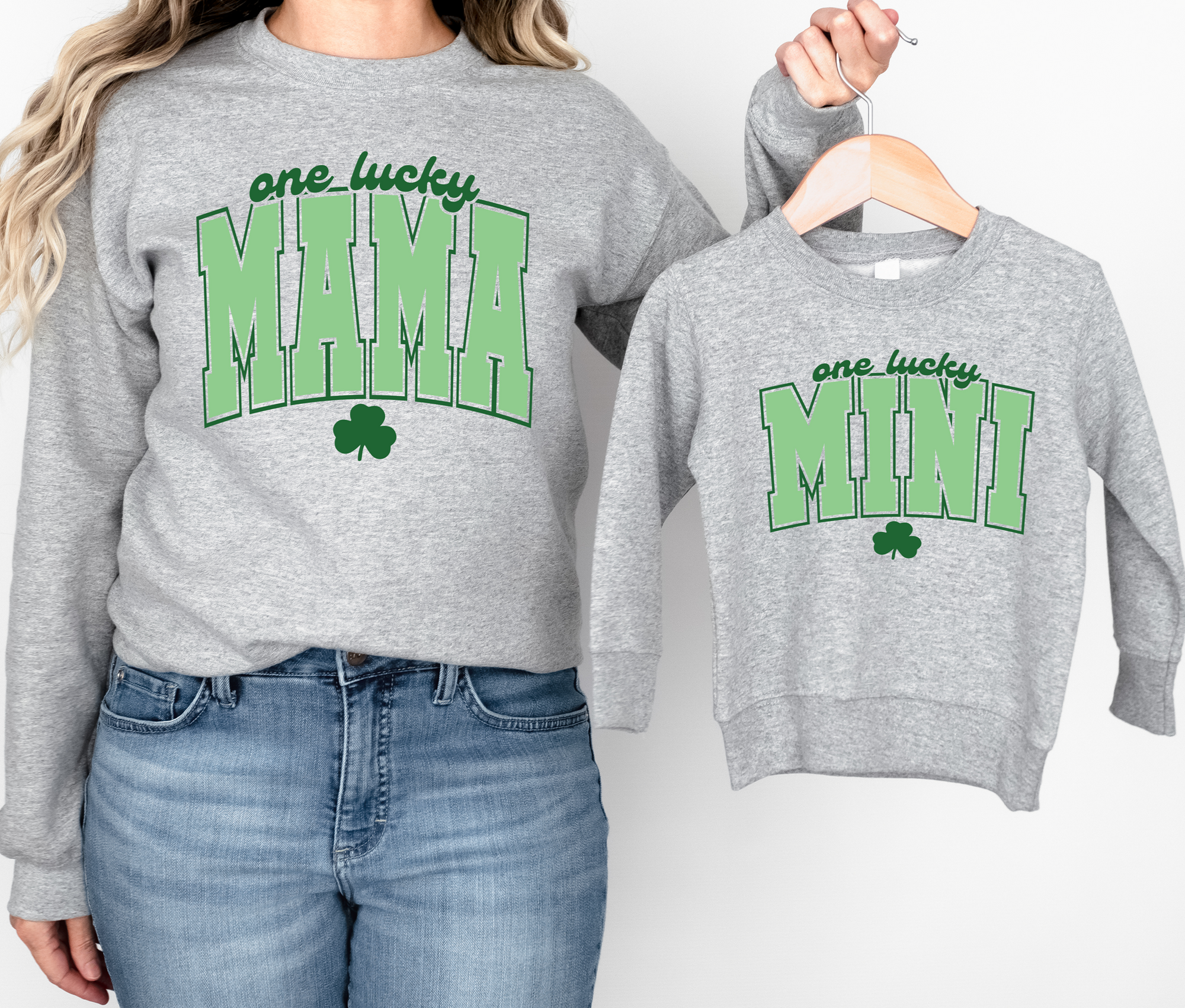 One Lucky Mama and Mini Crew Sweatshirt SET
